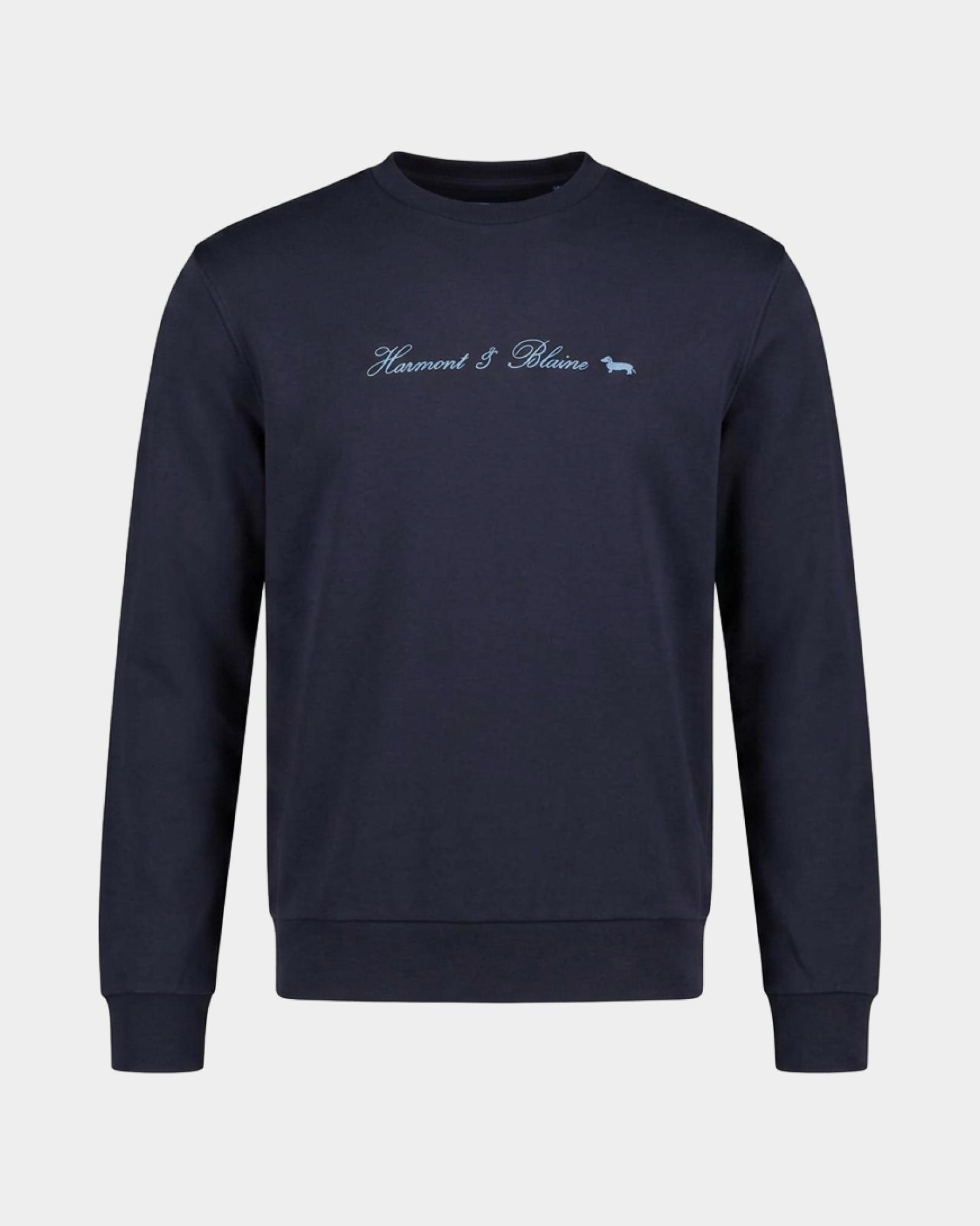 Sudadera para hombre con cuello redondo en algod&oacute;n puro con logo 3D, AZUL MARINO, large