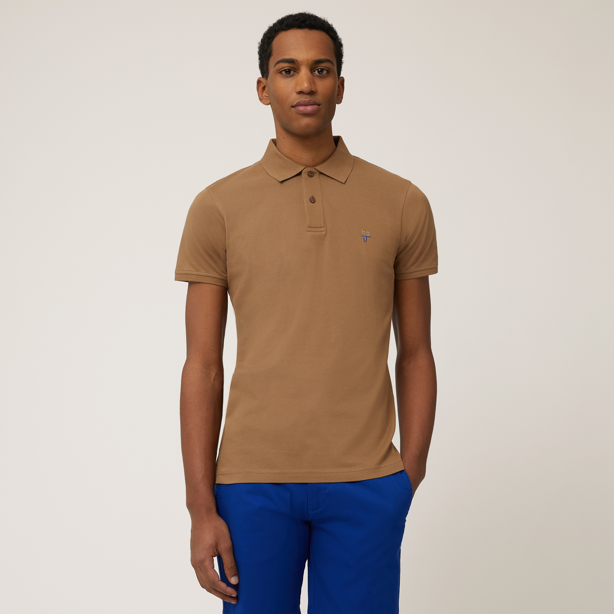 Narrow-Fit Cotton Polo, Light Brown, large