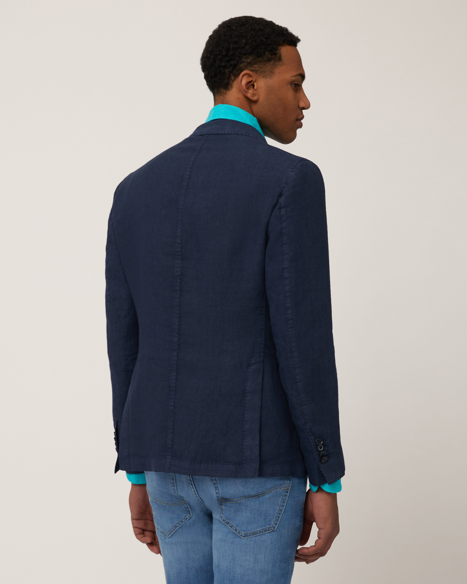Linen Single-Breasted Jacket, Navy Blue, large image number 1