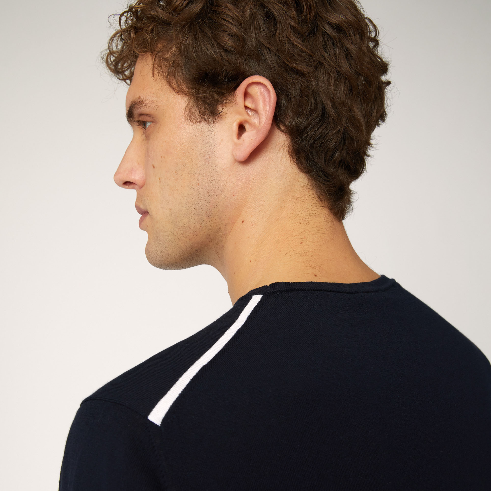 T-Shirt aus Baumwollkrepp mit Rundhalsausschnitt und kontrastierenden Details, Blau, large image number 2