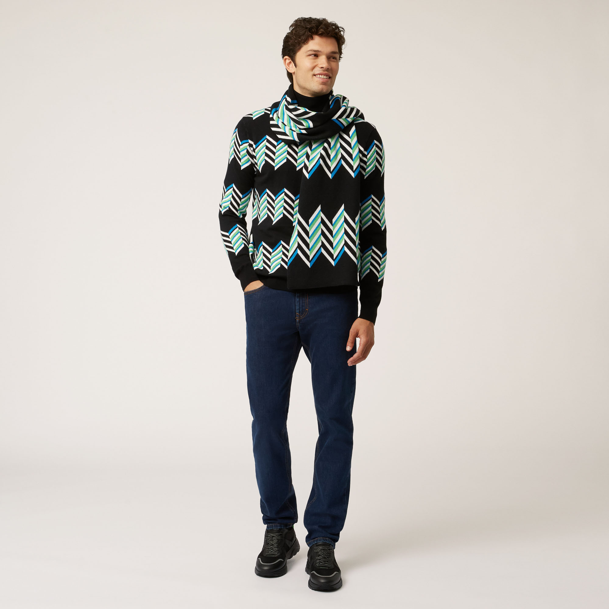 &Eacute;charpe En Coton Et Laine Avec Motif G&eacute;om&eacute;trique Ski Lounge, Noir, large image number 2