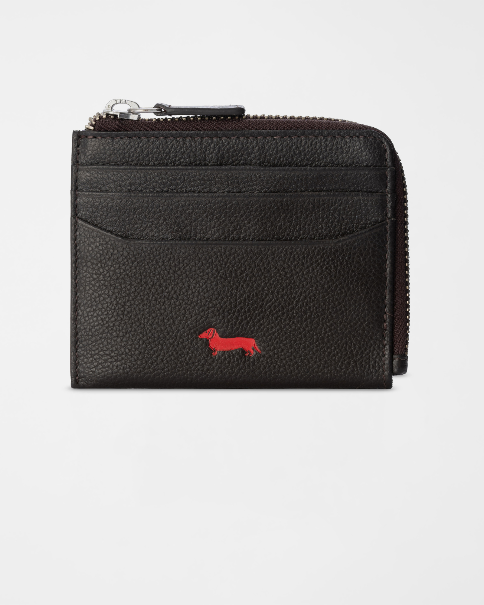 Portacarte Uomo con Tasca Zip in Vera Pelle Rovere Moro