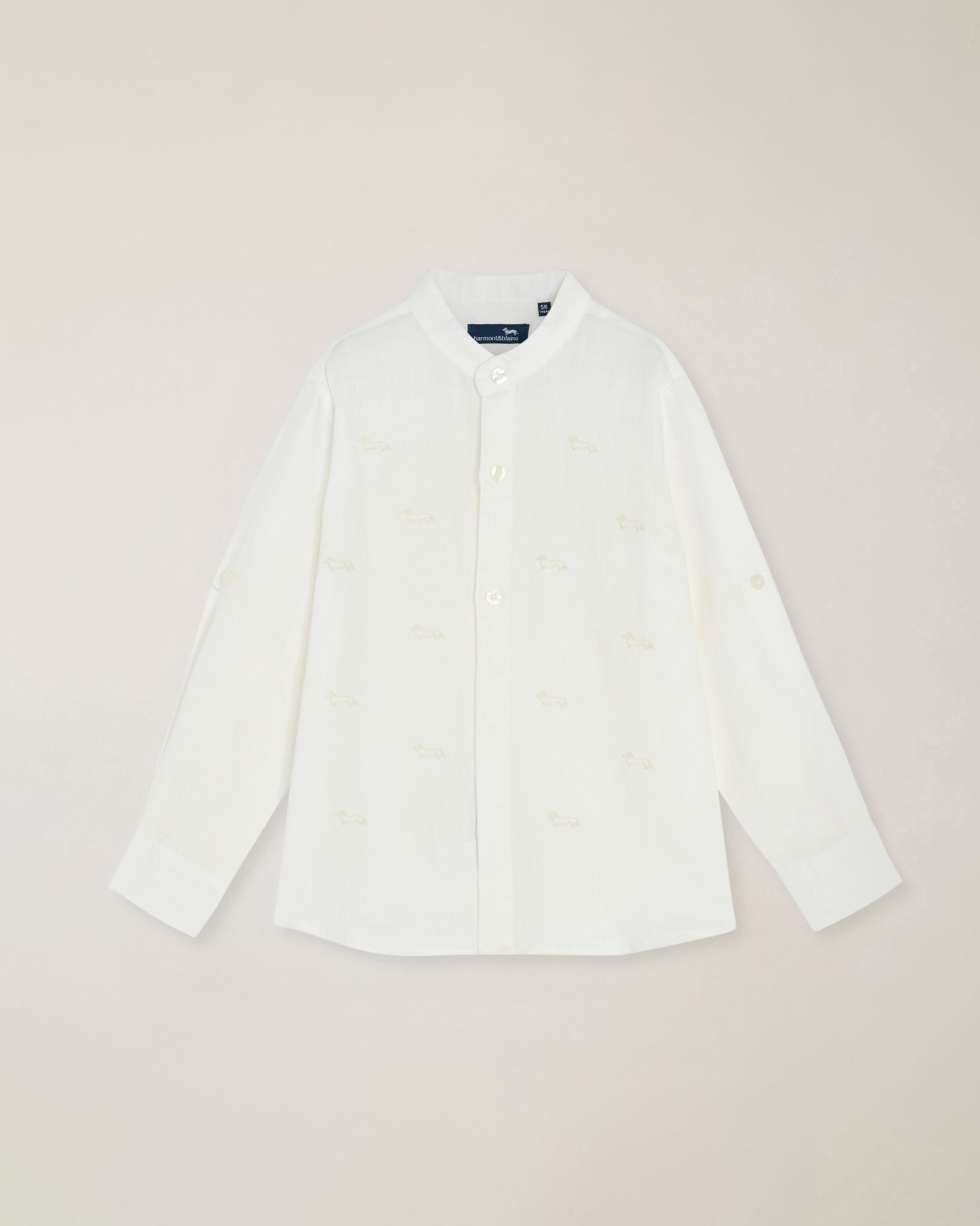 Camicia lino collo coreana con ricamo all over