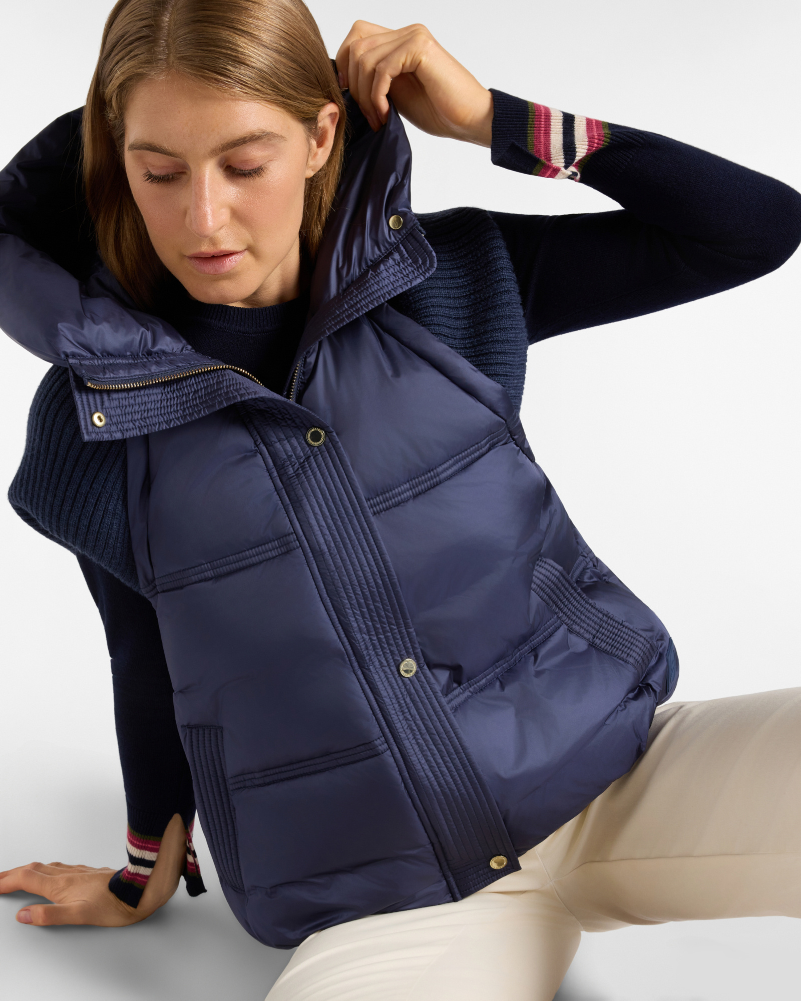 Women's blue Oversize nylon hooded vest, NAVY BLUE, large image number 2