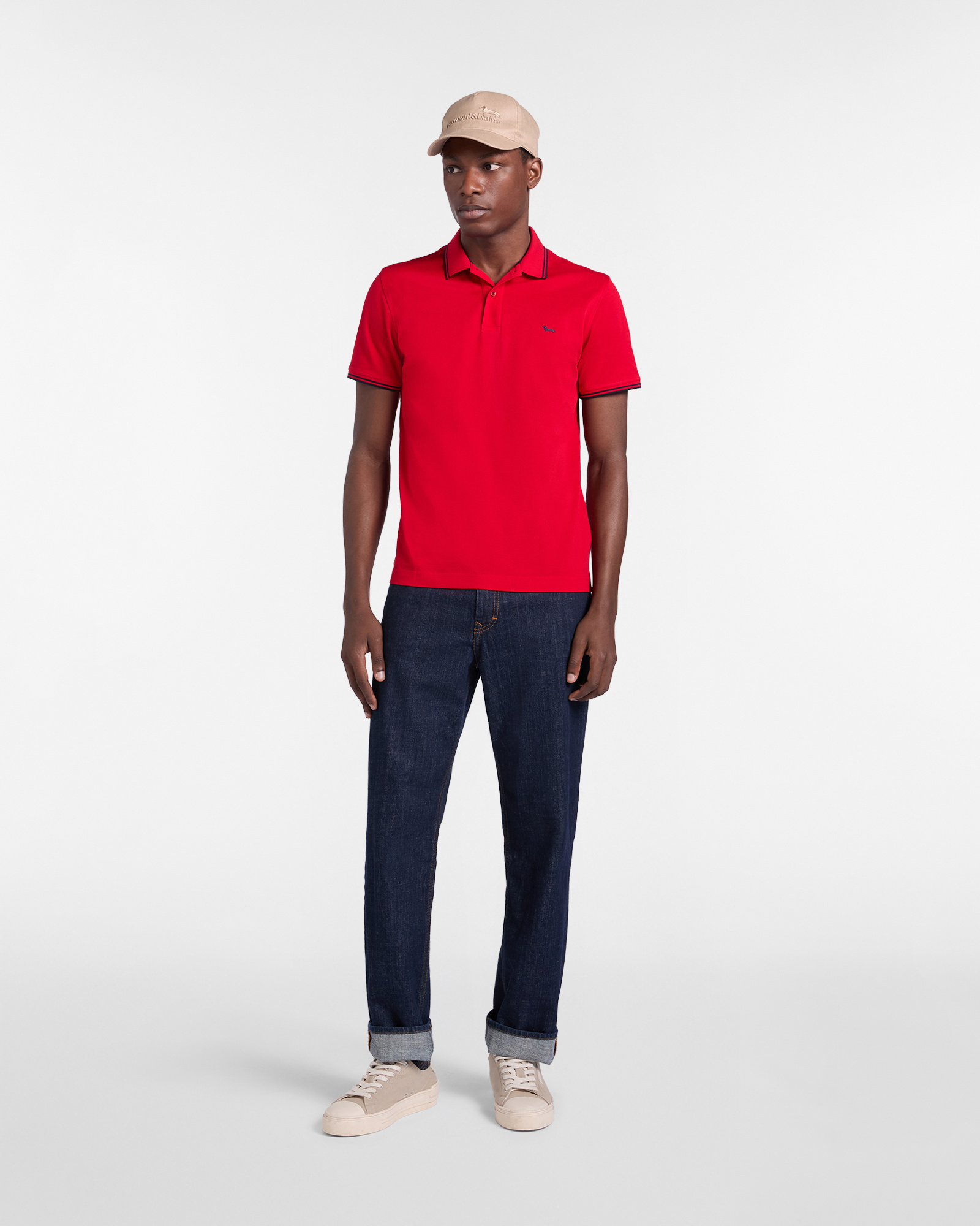 Polo de hombre con detalles de rayas en contraste, Rojo, large image number 3