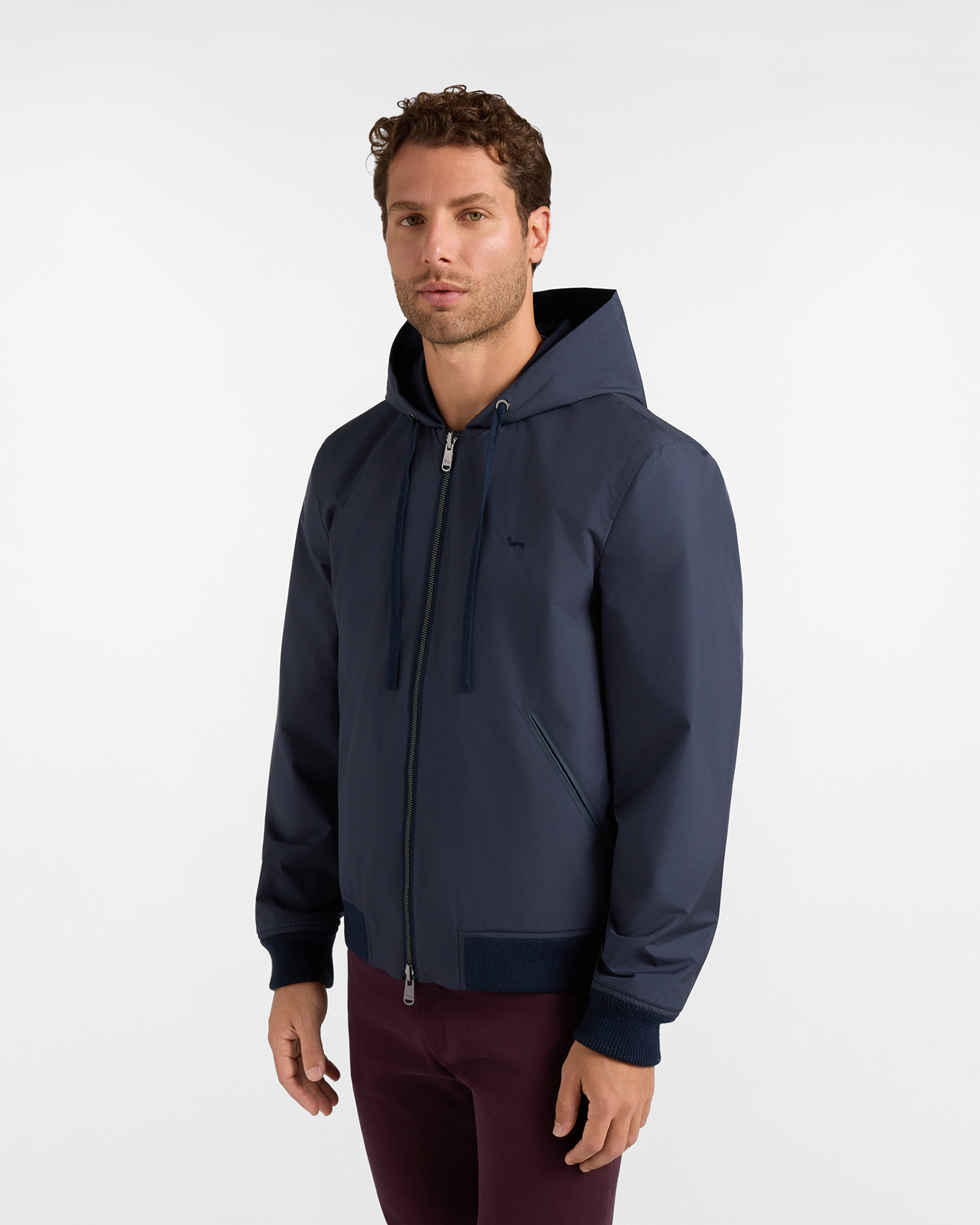 Men's blue Prince of Wales wool blend reversible jacket