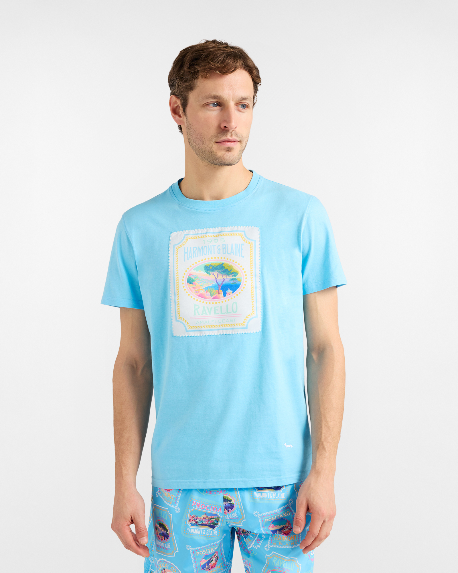 Harmont&Blaine - T-shirt Capsule Postcard, Uomo, Blu, Taglia: M