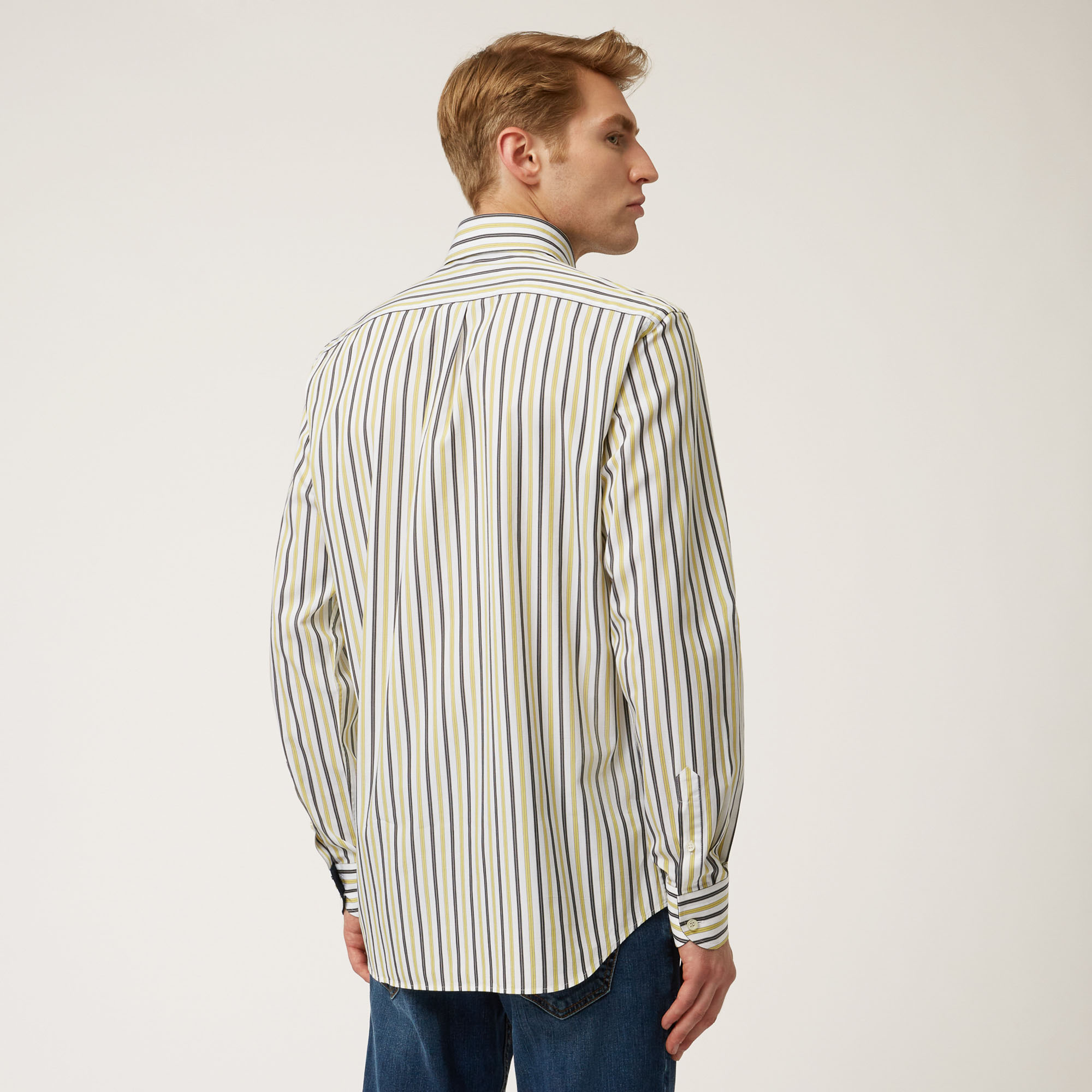 Striped Cotton And Lyocell Shirt, Green, large image number 1