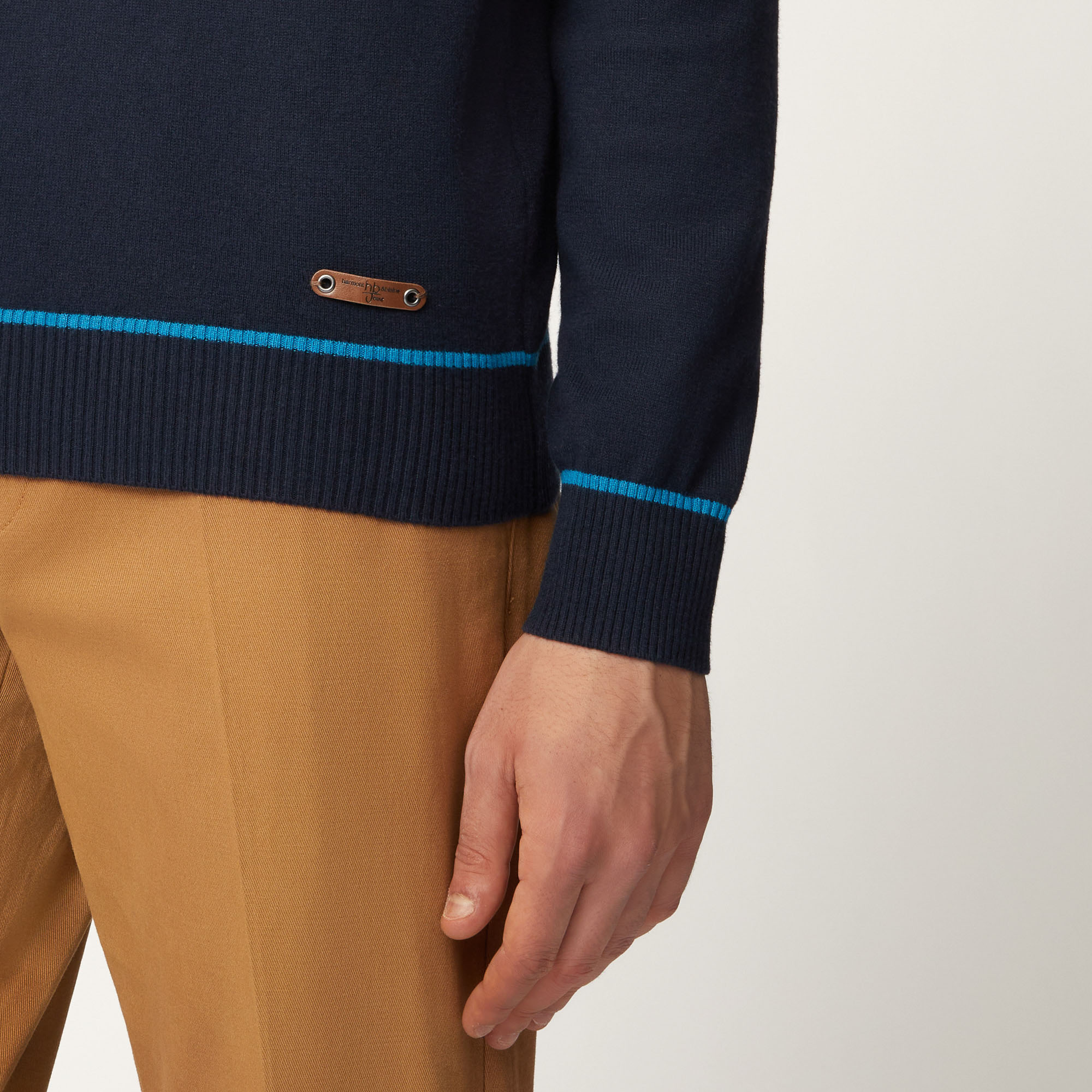 Pullover Girocollo Con Banda Centrale E Righini A Contrasto, Light Blue, large image number 2