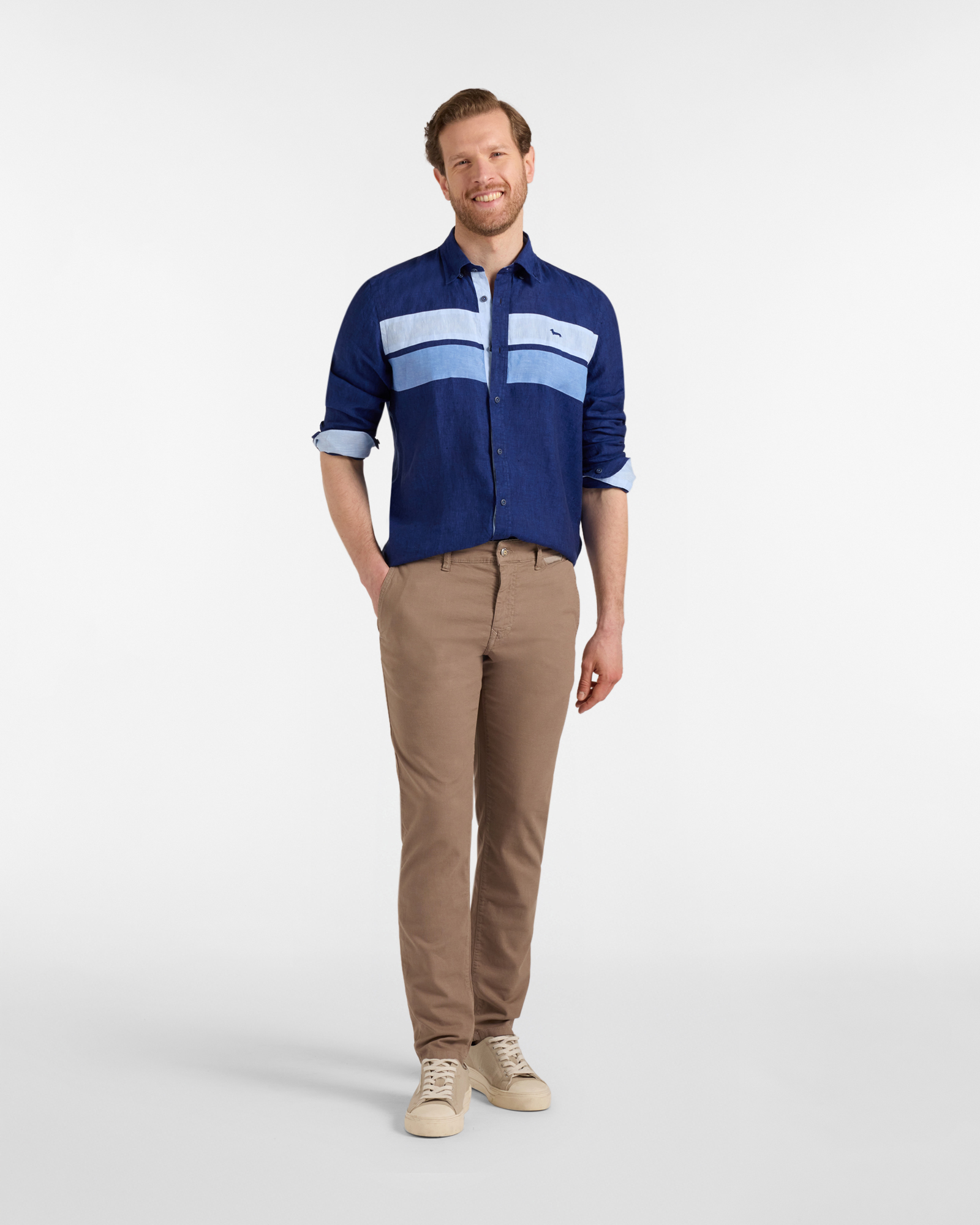 Linen shirt with contrasting bands, Blue, large image number 3