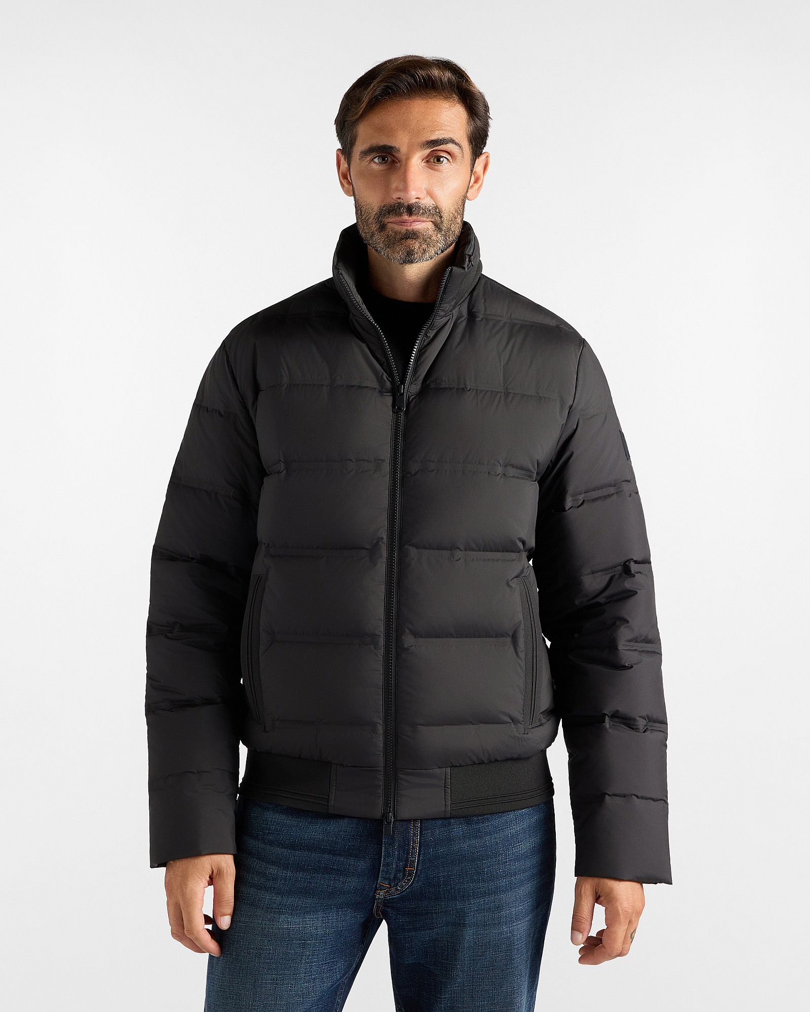 Bomber Uomo con collo in costina in tessuto tecnico nero