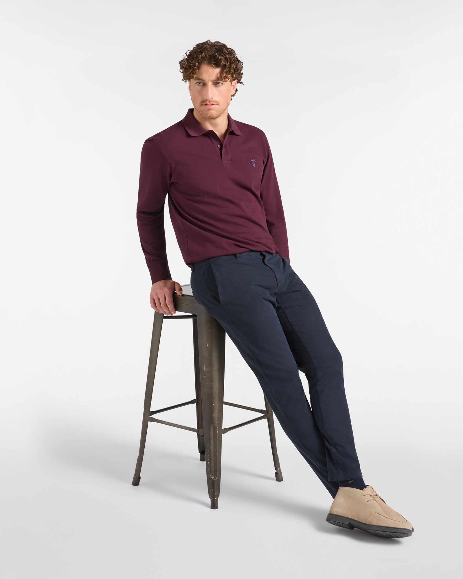 Pantalone Chino HBJ Uomo Narrow Fit in Gabardina di Cotone Stretch, BLU SCURO, large