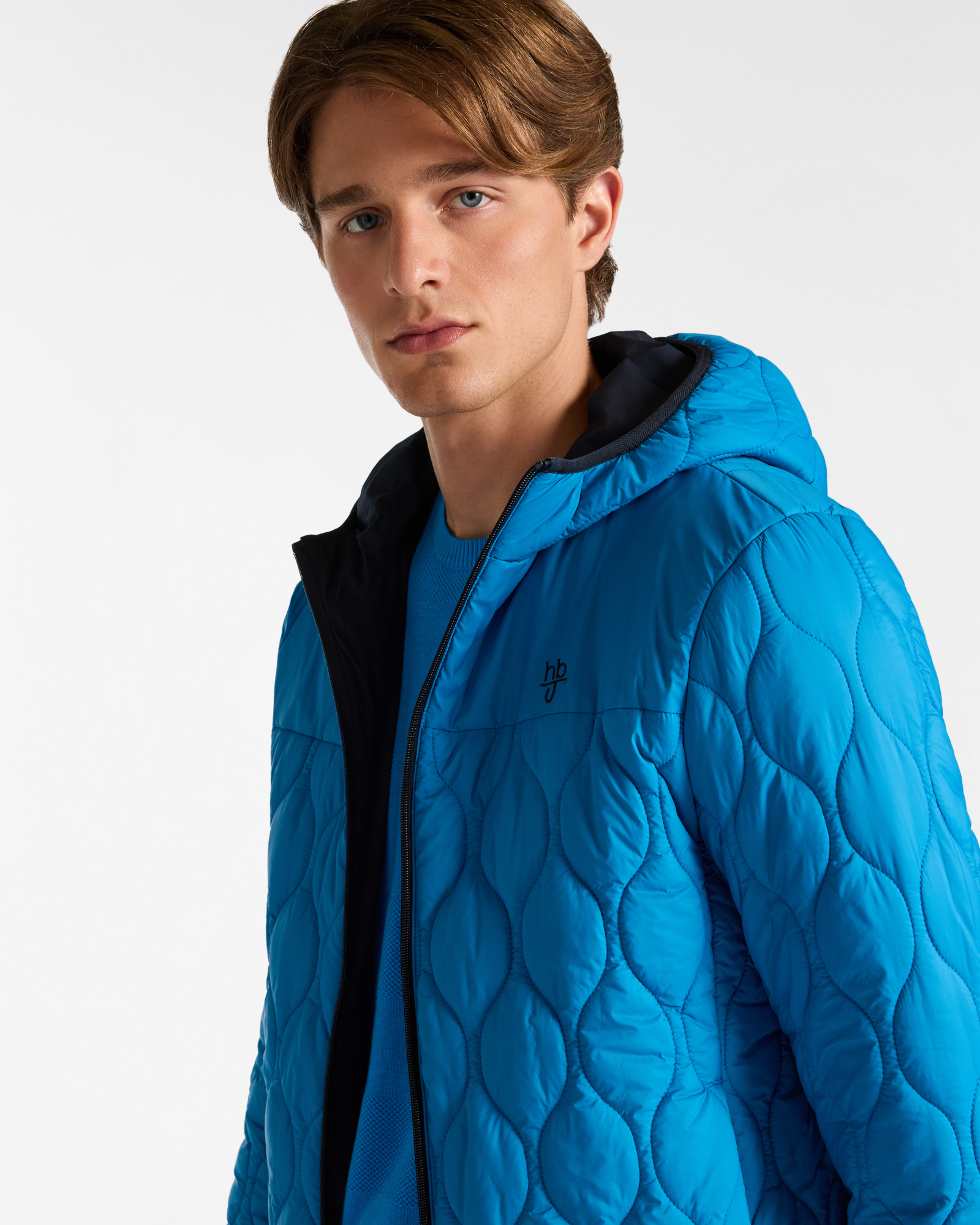 Double-Faced Padded Jacket with Hood, Dark Blue, large image number 2