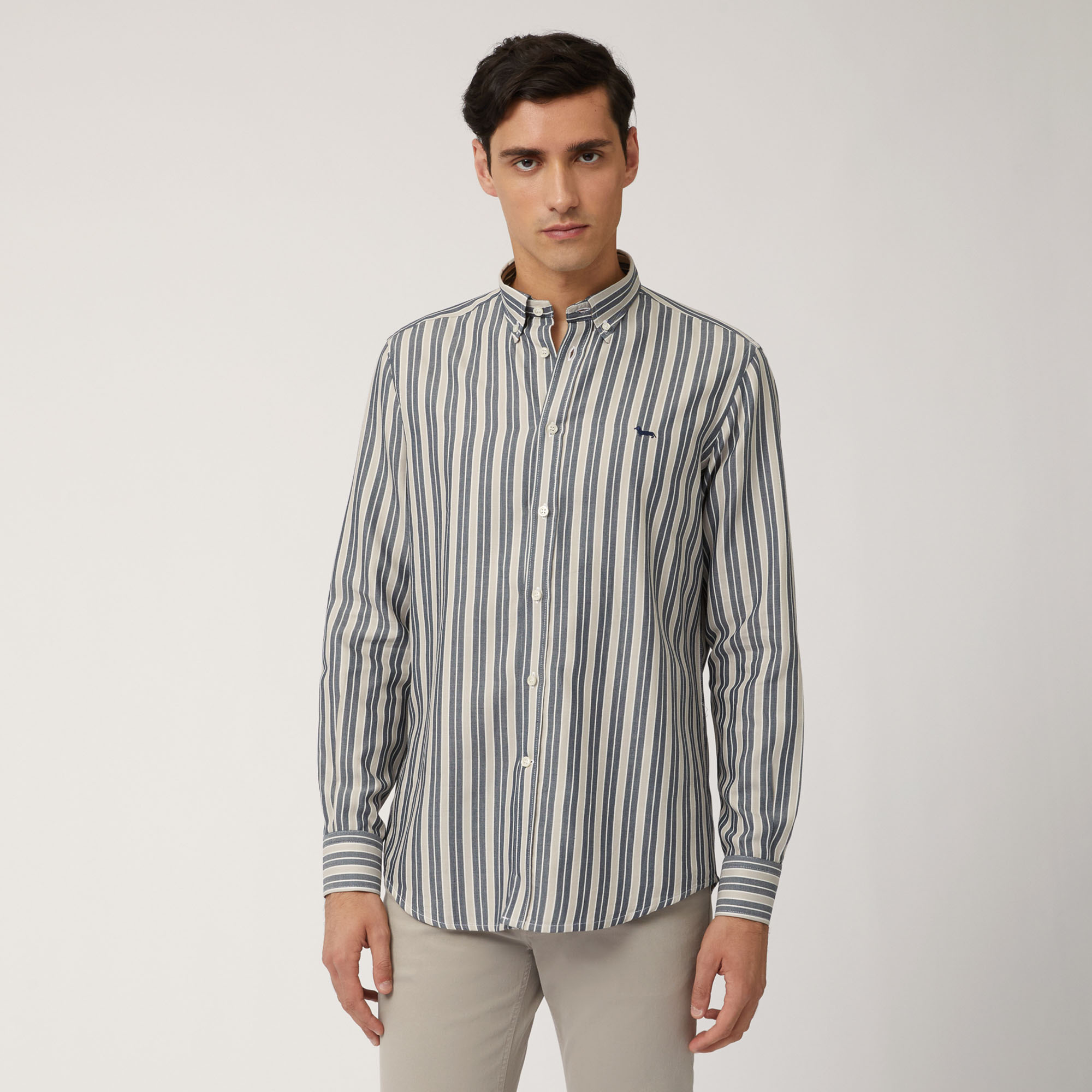 Striped Cotton And Lyocell Shirt, Beige, large image number 0