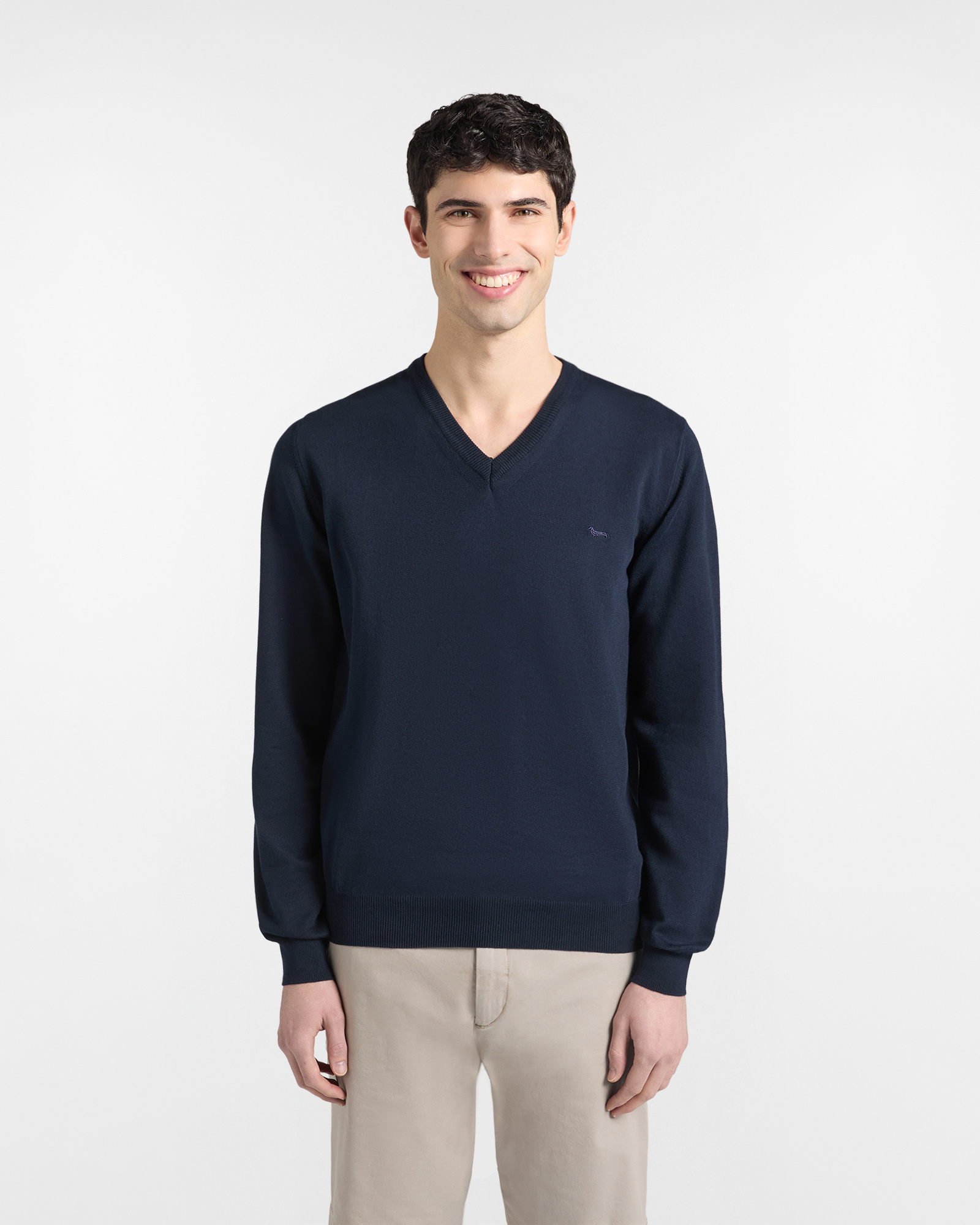 Harmont&Blaine - Pullover scollo a V in cotone, Uomo, Blu, Taglia: 4XL