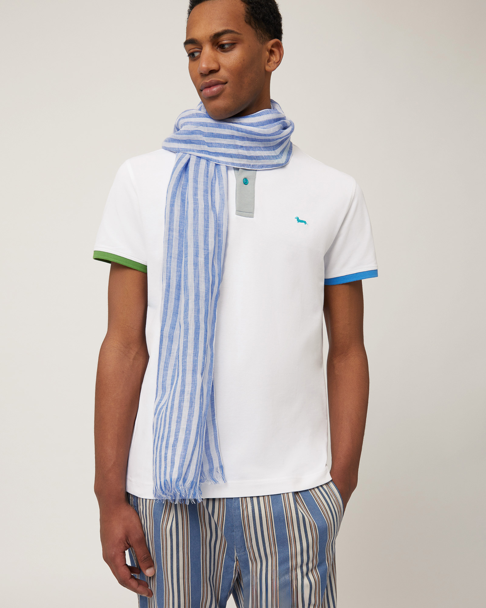 Sorbet Striped Linen Scarf, Light Blue, large image number 2