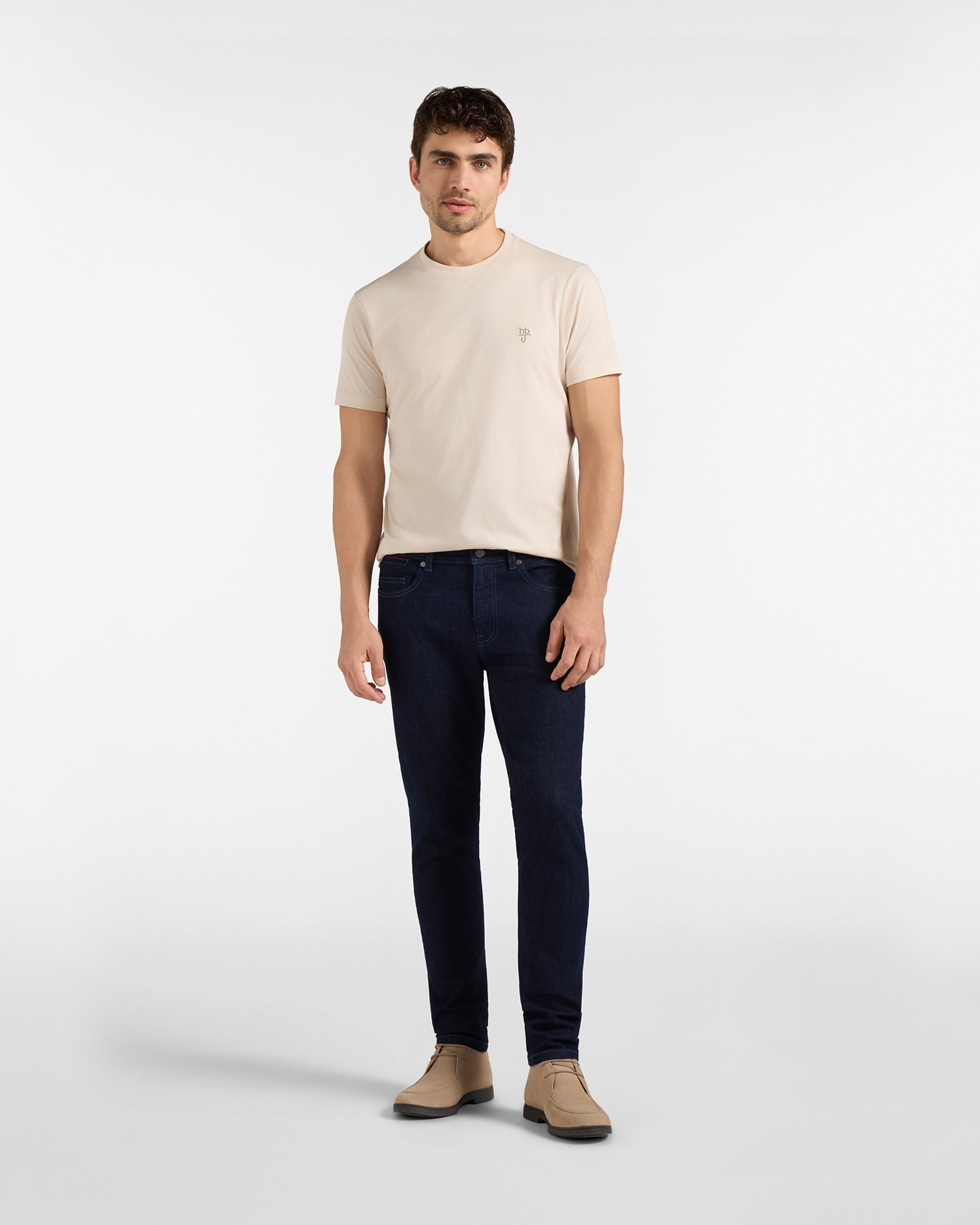 Jeans HBJ Uomo Slim Fit 5 Tasche Rinse Wash in Denim di Cotone, BLU DENIM, large