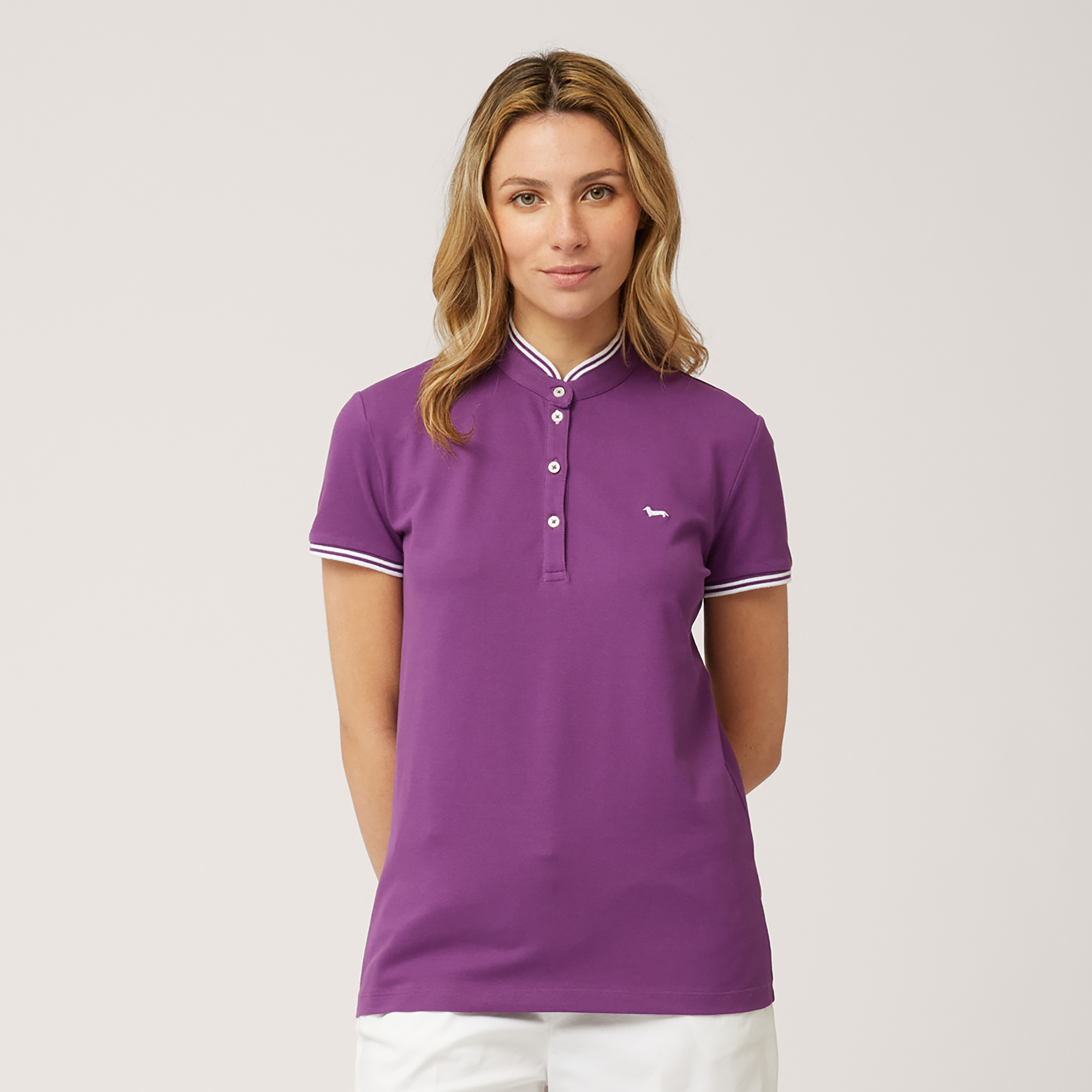 Polo with Mandarin Collar, Violet, large