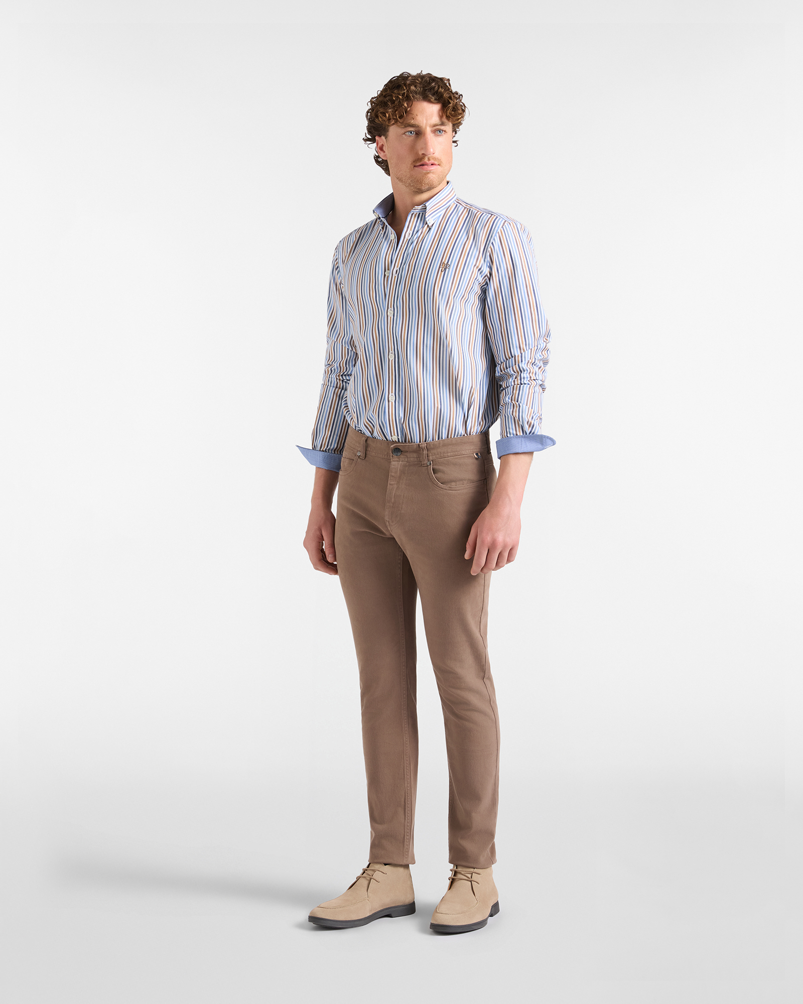 Pantalone HBJ Uomo Narrow Fit 5 Tasche in Cotone Stretch, BEIGE, large
