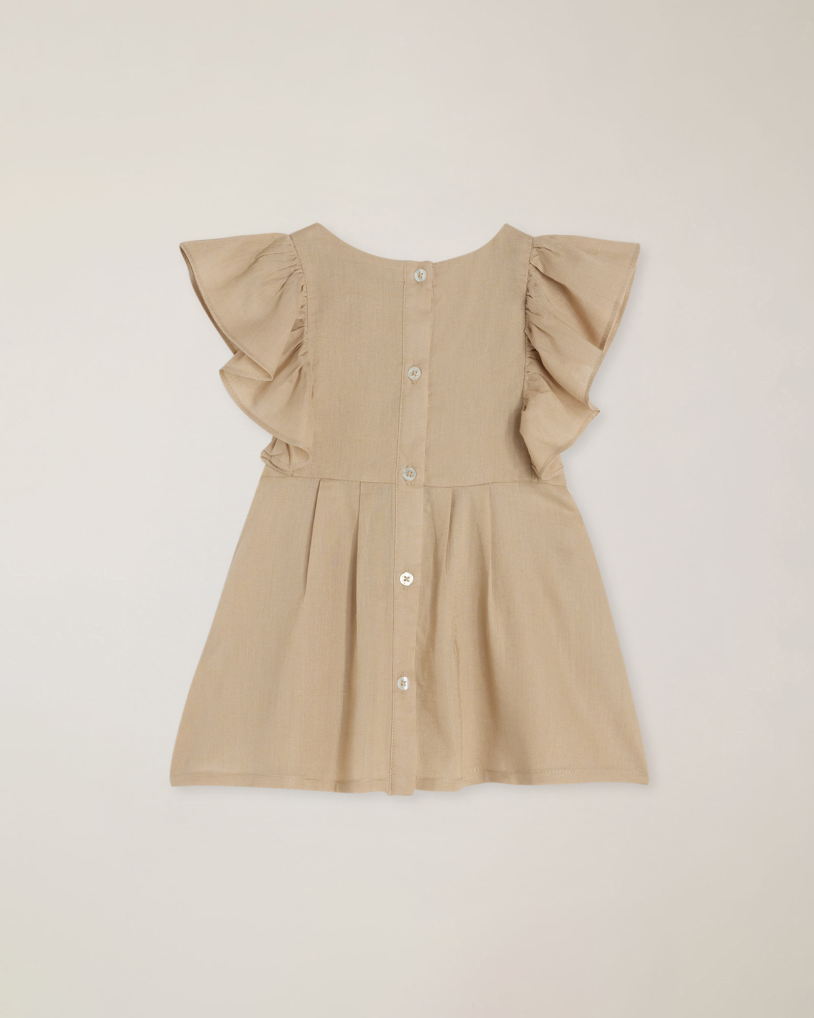 Linen blend blouse with ruffles and dachshund plaque
