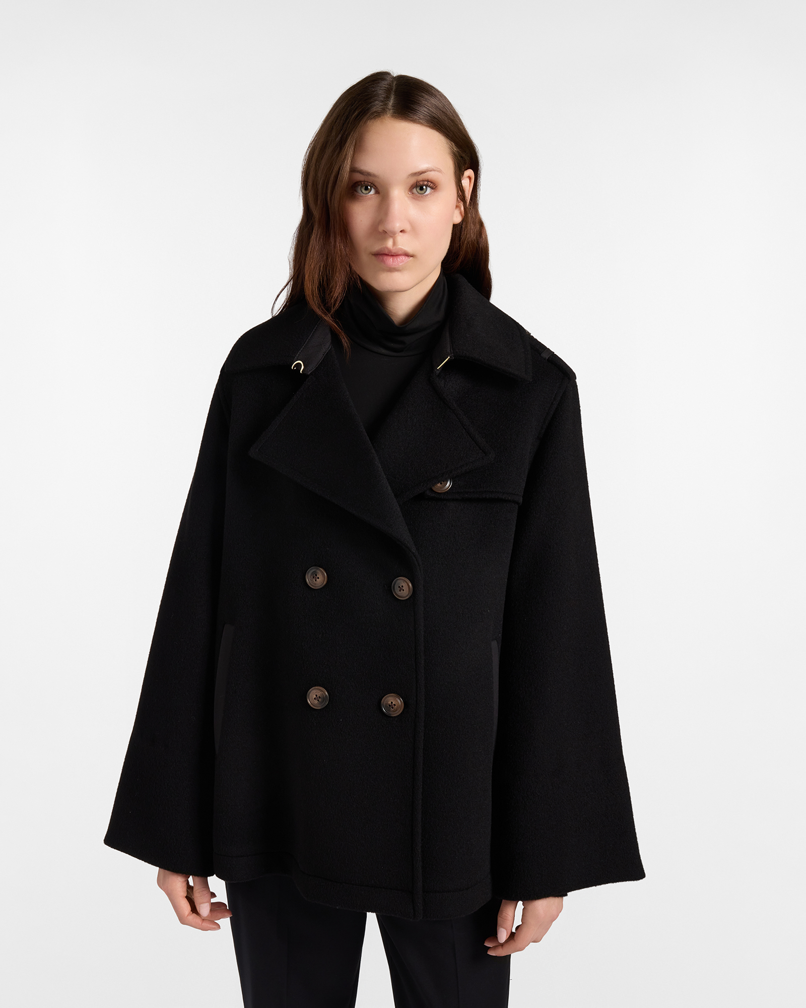 Women&rsquo;s black double-breasted wool peacoat