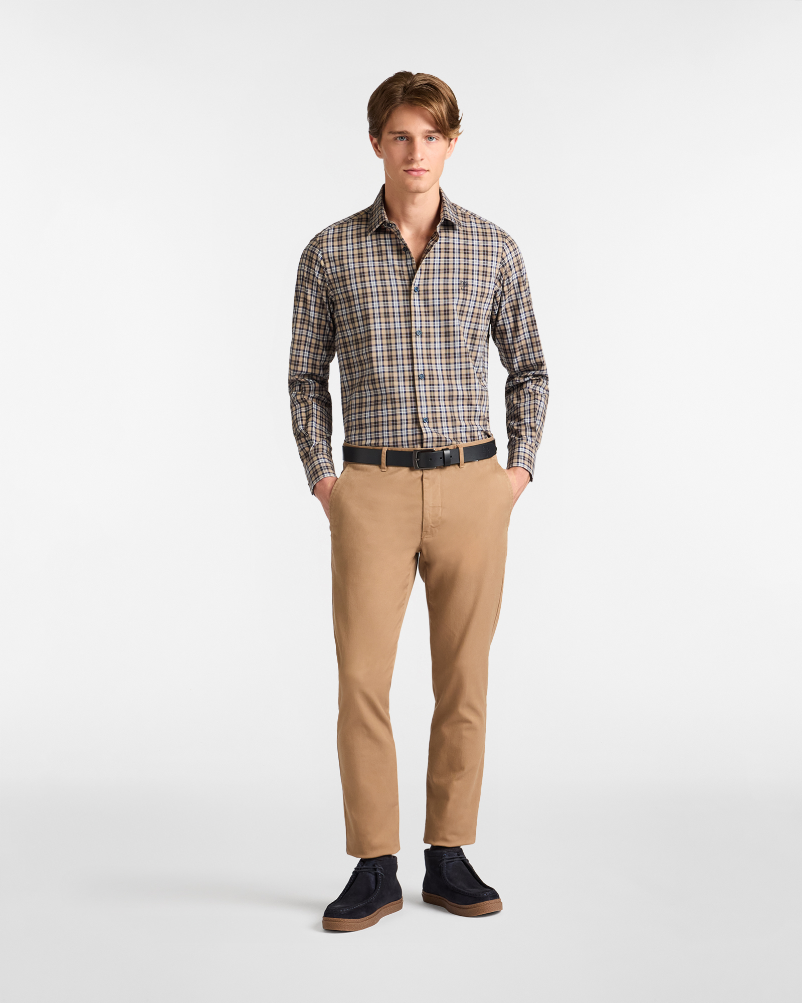 Cotton Check Shirt, Beige, large image number 3