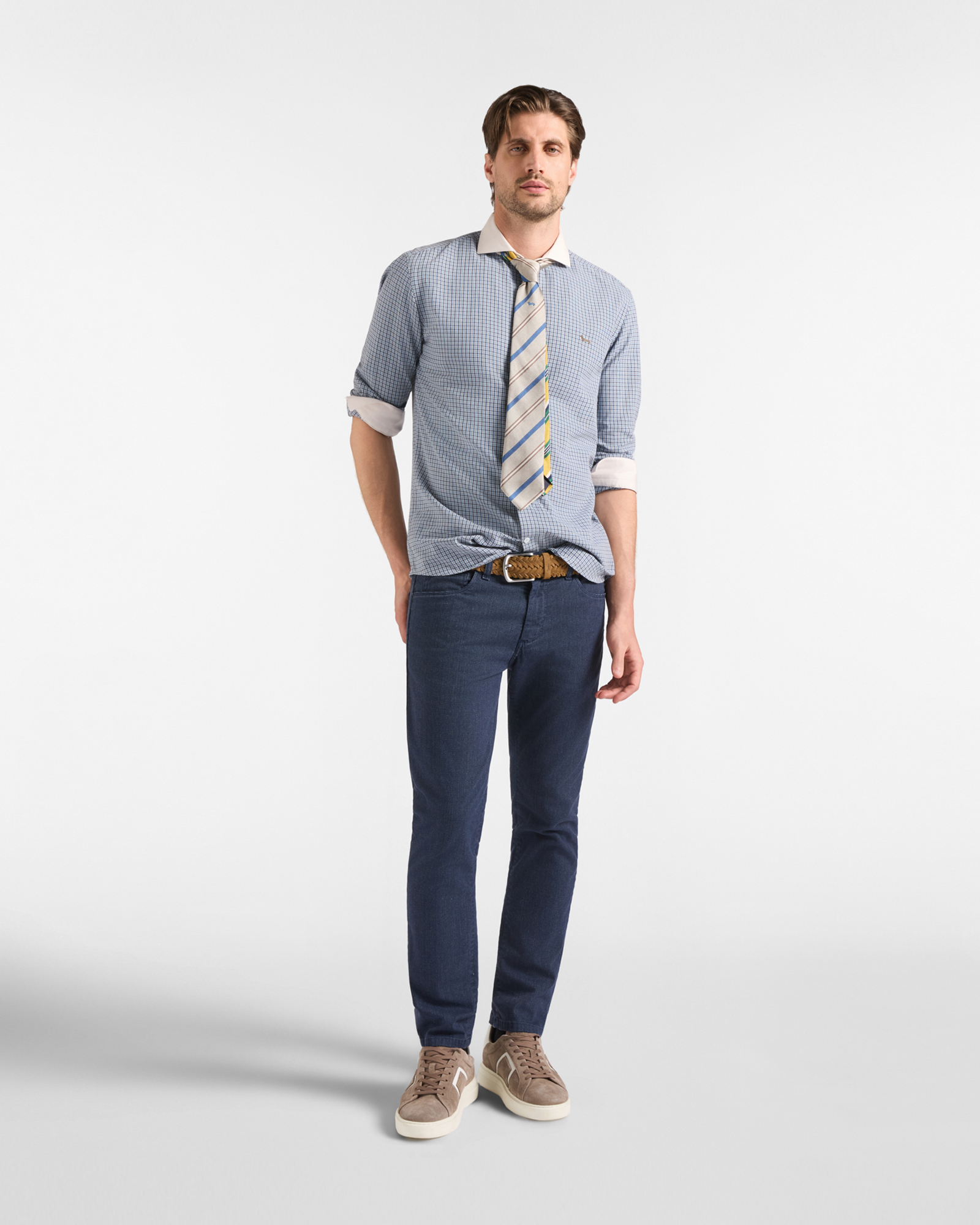 Men&rsquo;s slim-fit stretch cotton 5-pocket trousers Made in Italy, NAVY BLUE, large
