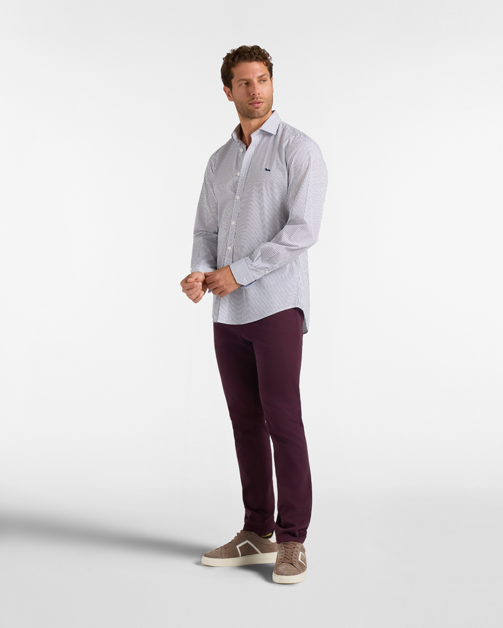 Men's narrow-fit  shirt featuring stripes on a  yarn-dyed background, BLUETTE, large image number 3