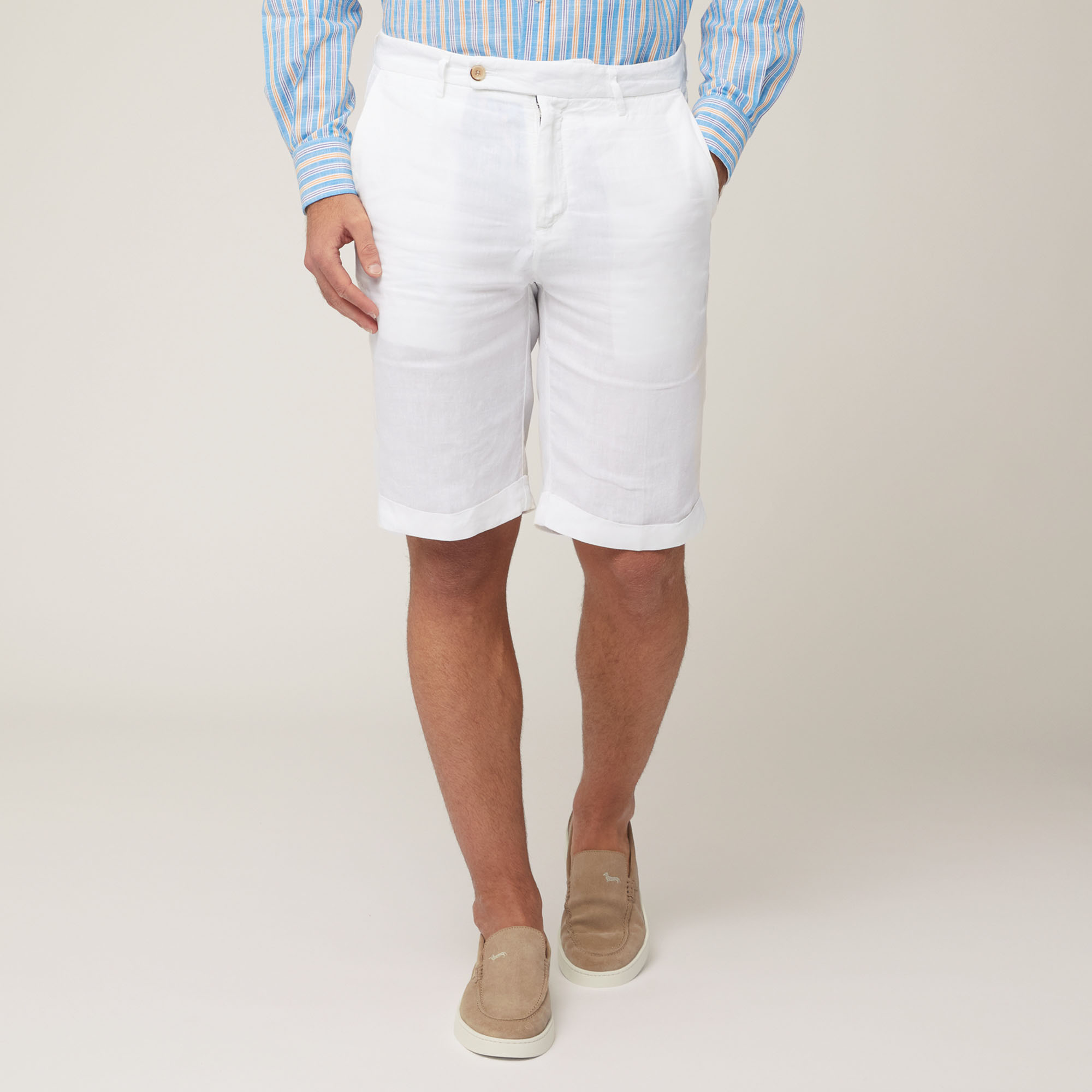 Stretch Cotton Bermuda Shorts, White, large image number 0