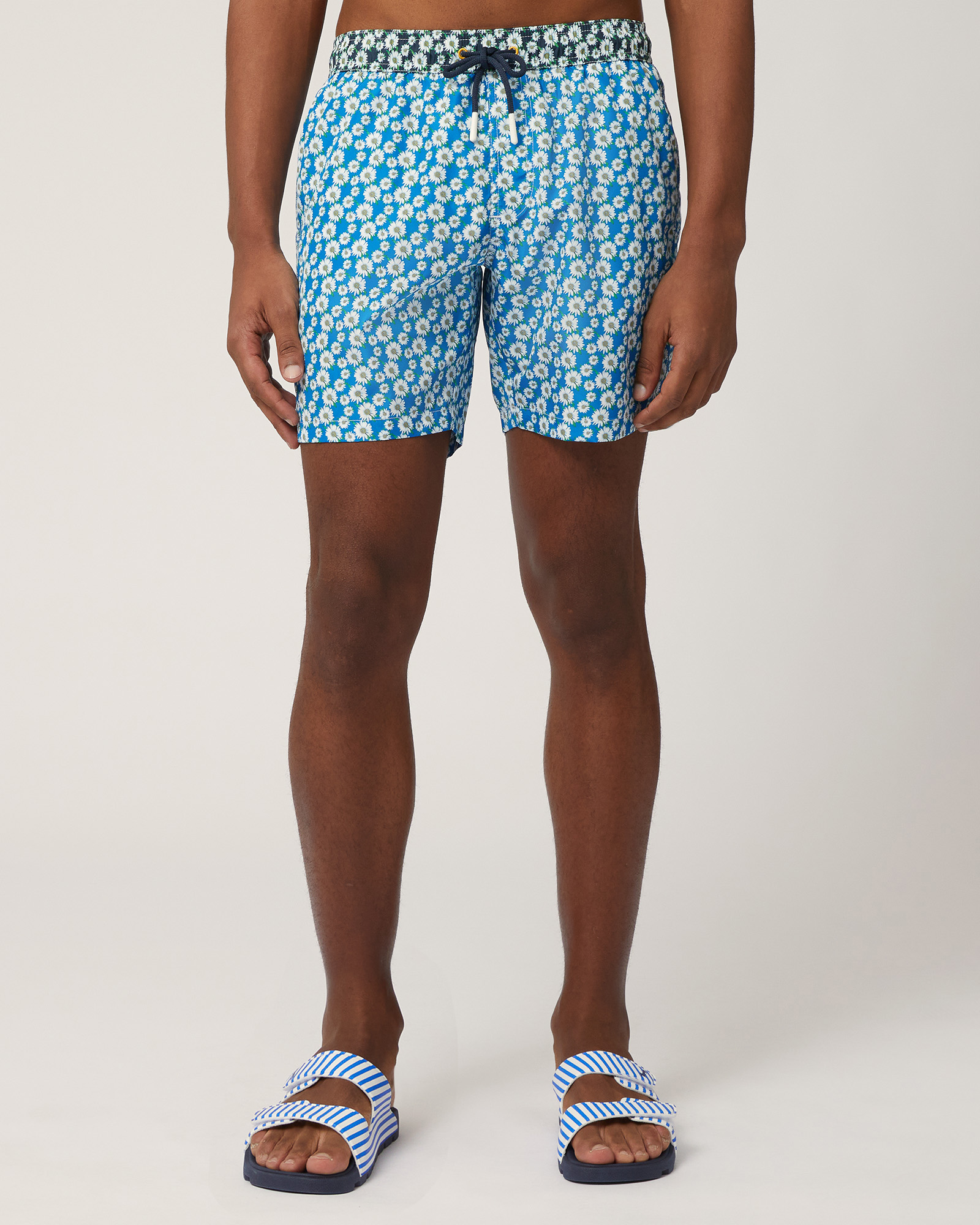 Swim Trunks with Daisies, Light Blue, large