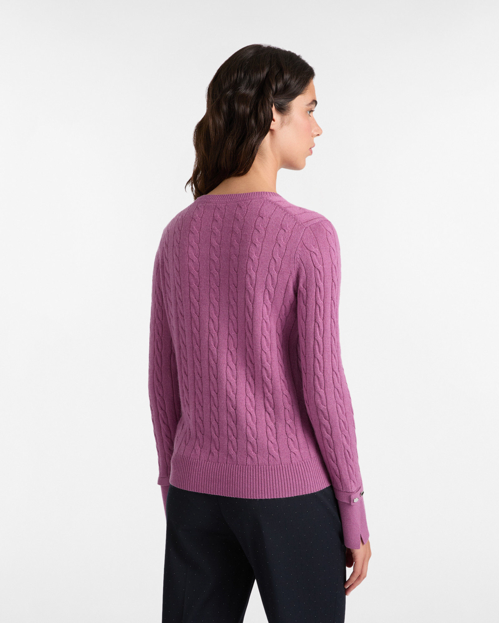 V-Ausschnitt Pullover mit Zopfmuster, Violett, large image number 1