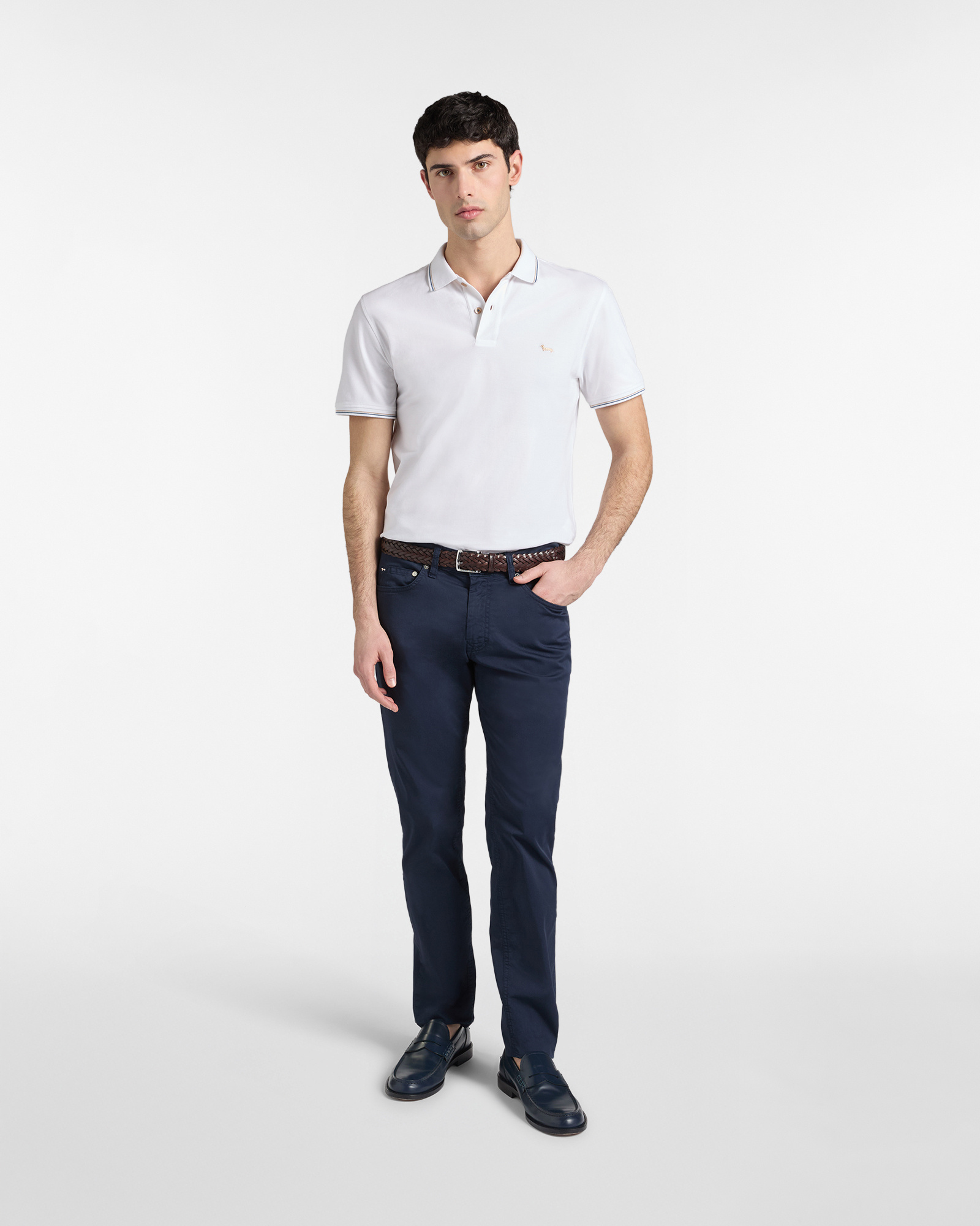 Polo de piqu&eacute; el&aacute;stico con detalles de rayas, Blanco, large image number 3