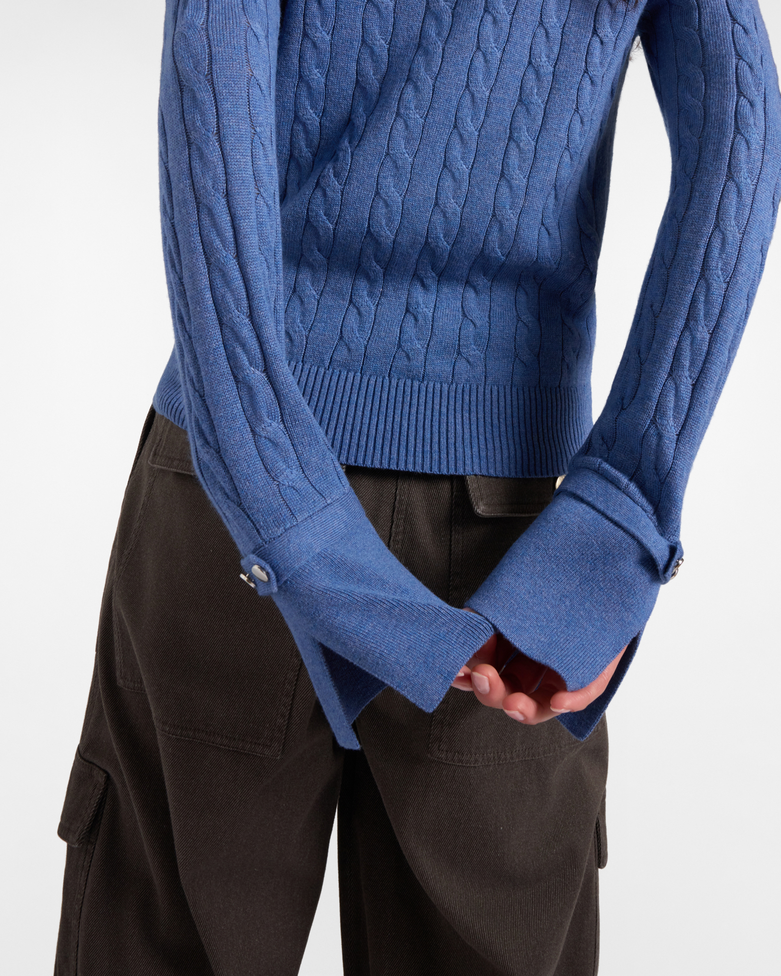 V-NECK M/L SWEATER WITH BRAIDS, LIGHT BLUE, large image number 2
