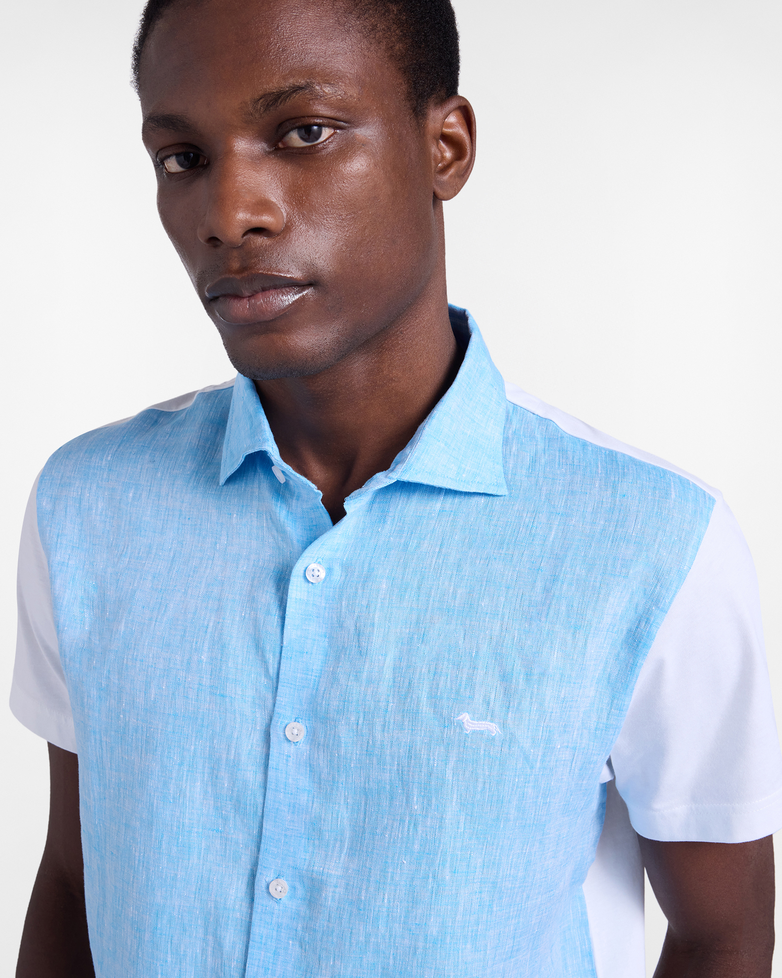 Men's linen and jersey polo shirt, Blue, large image number 2