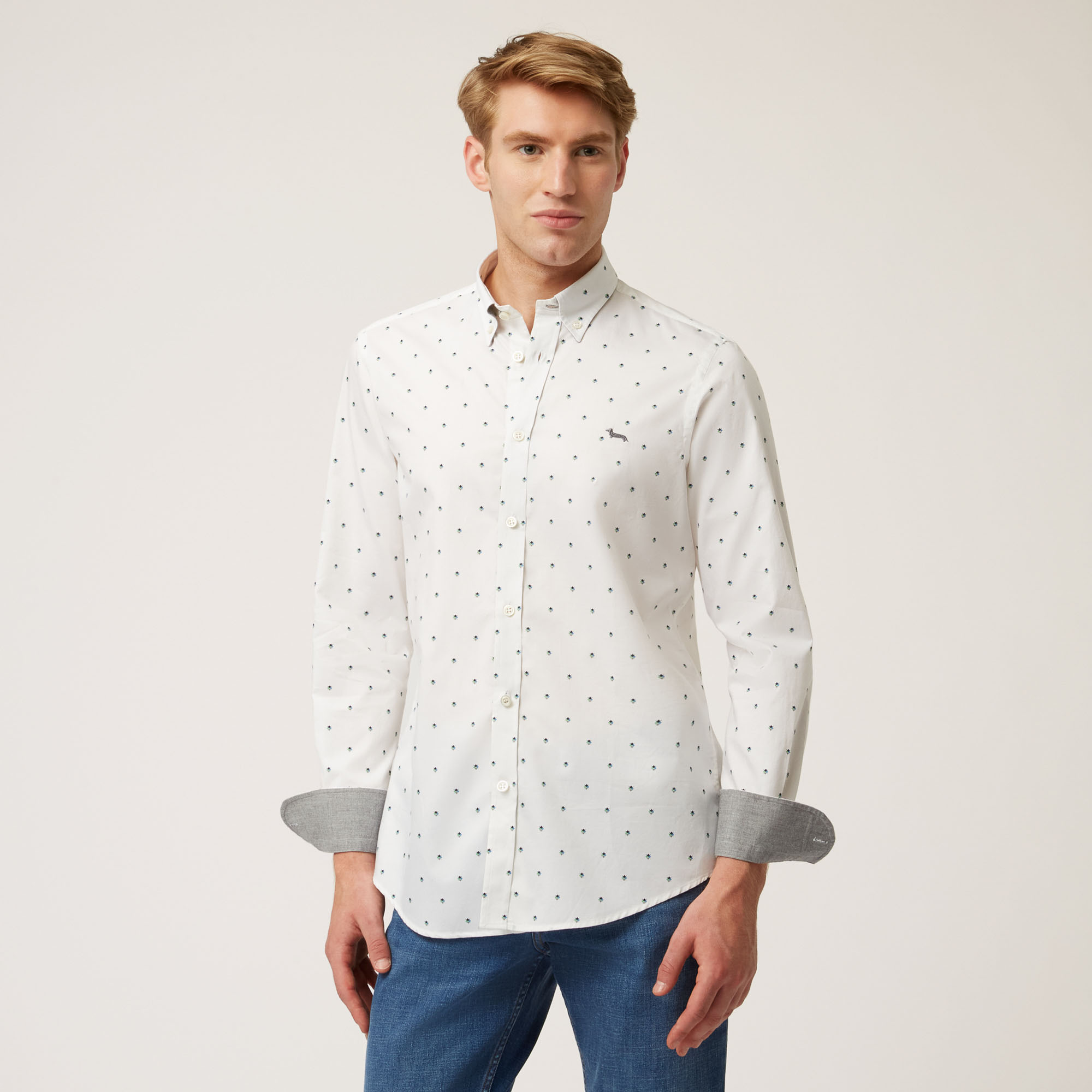 Camicia In Cotone Con Micromotivo All-Over, Bianco, large