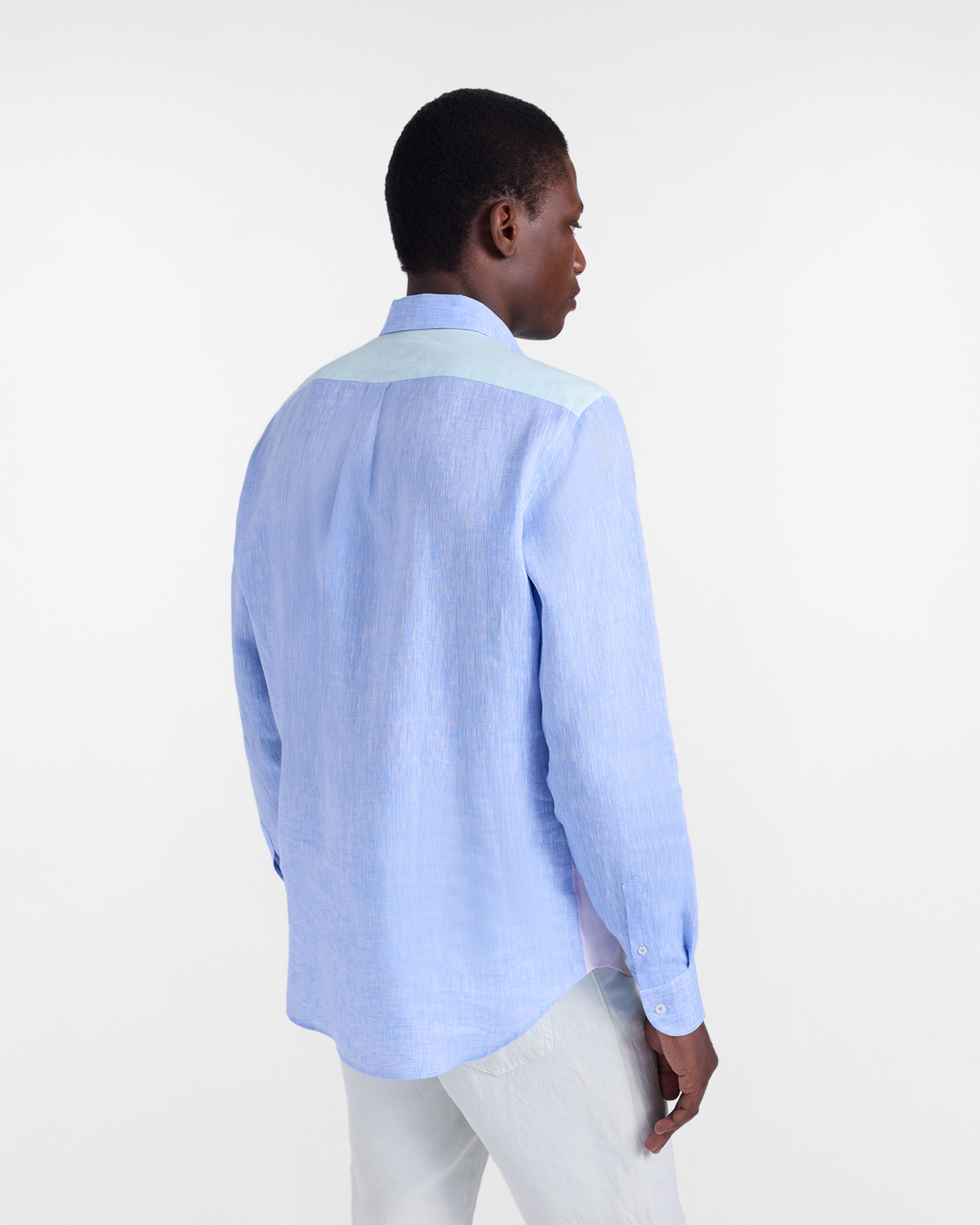 Linen shirt with contrasting bands, Celeste, large image number 2