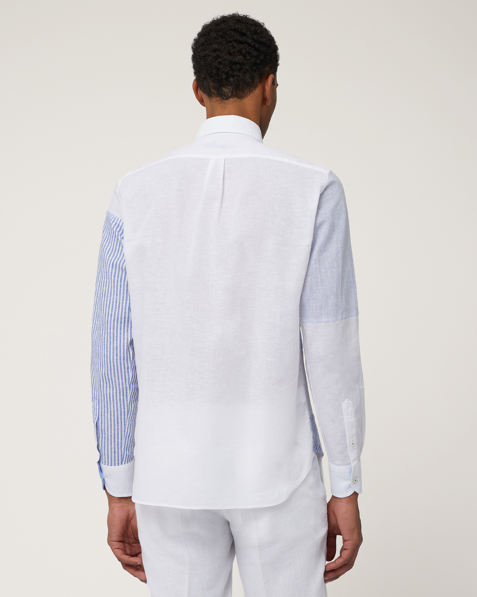 Linen Blend Patchwork Shirt, Light Blue, large image number 1