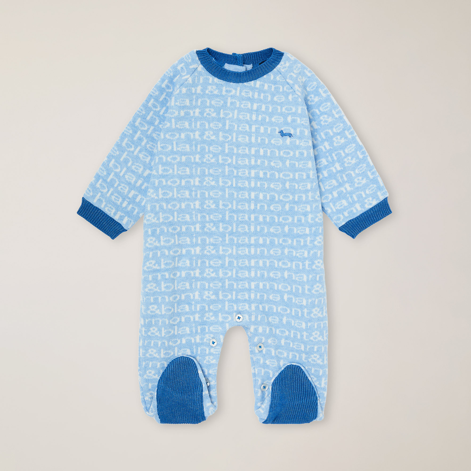 Knitted romper with logo inlay, Light blue, large