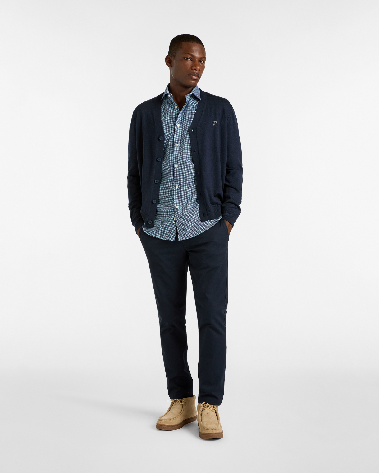 Cardigan in Lana Merino con Logo Ricamato, Blu Scuro, large image number 2