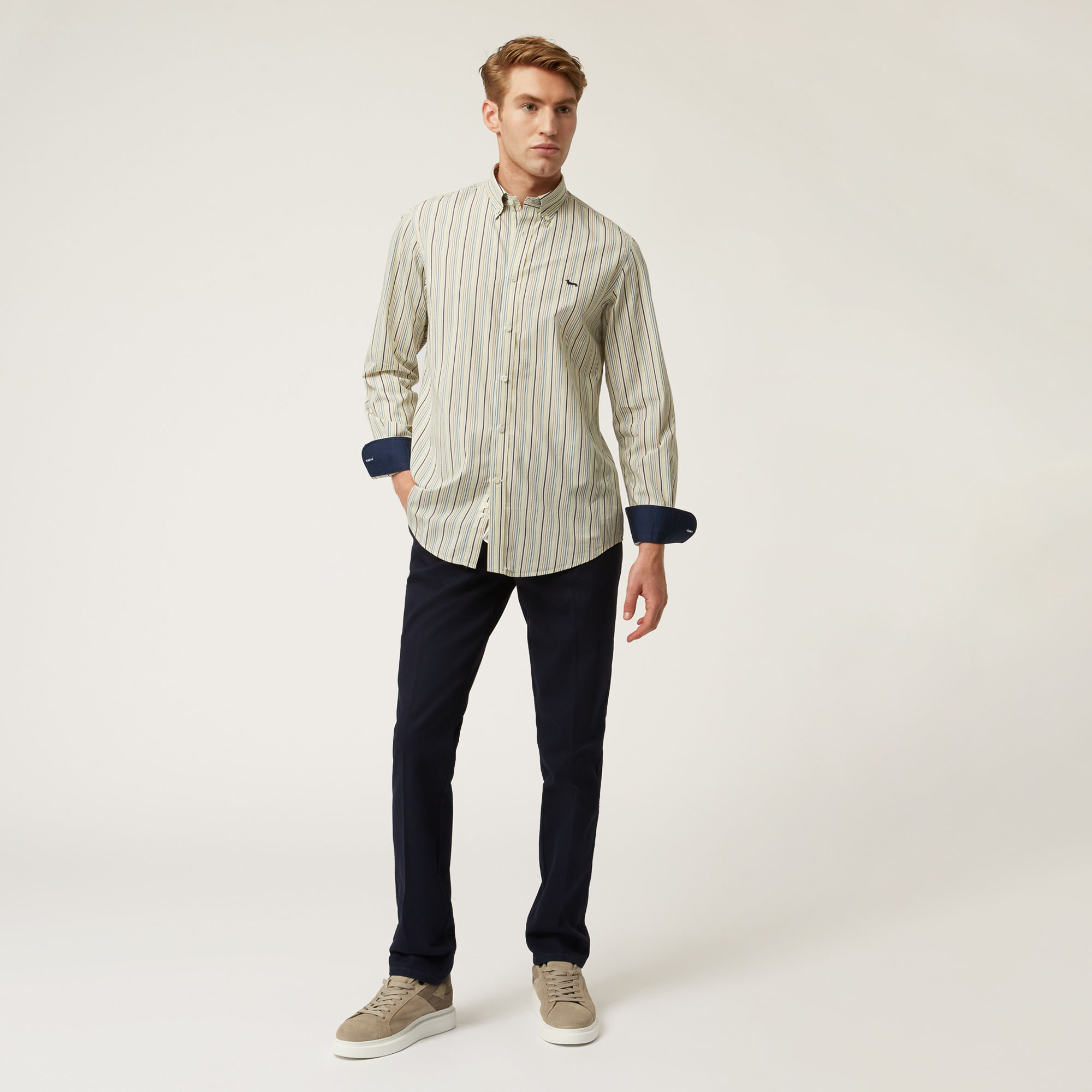 Striped Cotton Shirt, White, large image number 3