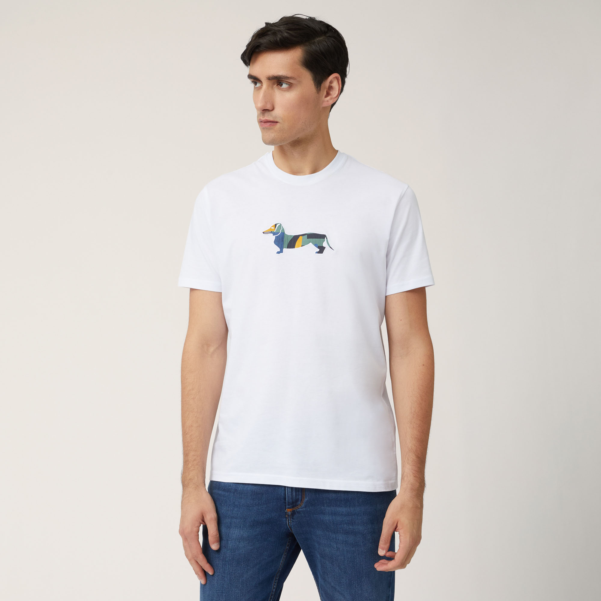 Cotton T-Shirt With Multicolored Dachshund
