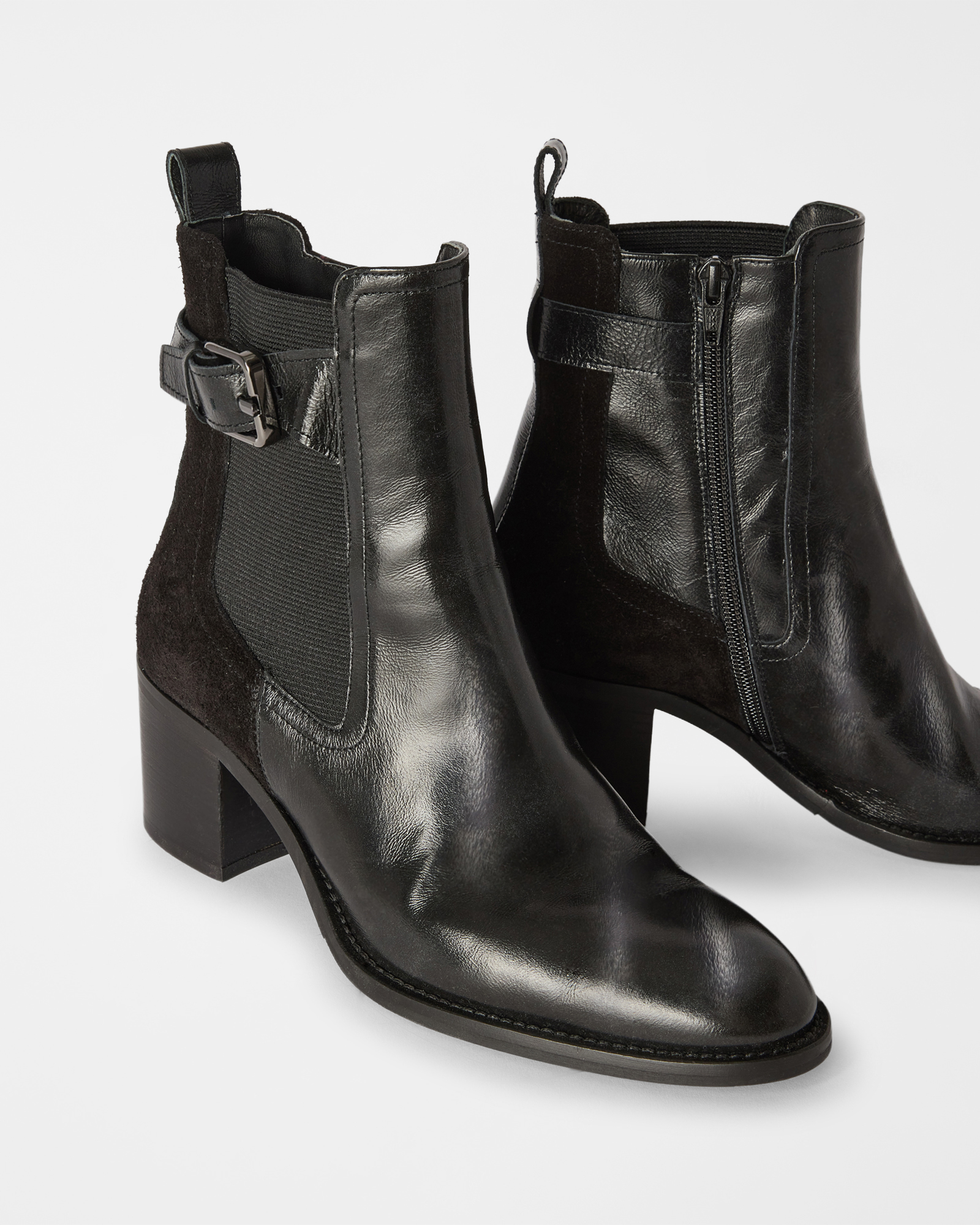 Women&rsquo;s leather ankle boots, BLACK, large