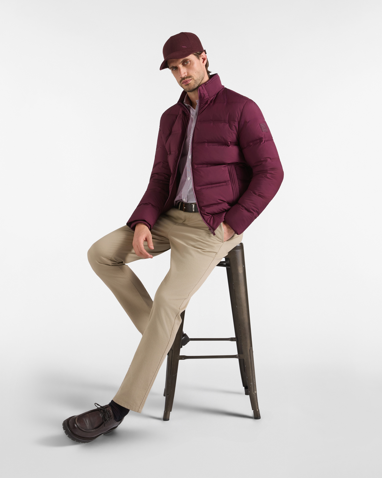 Bomber Uomo con collo in costina in tessuto tecnico, VIOLA SCURO, large