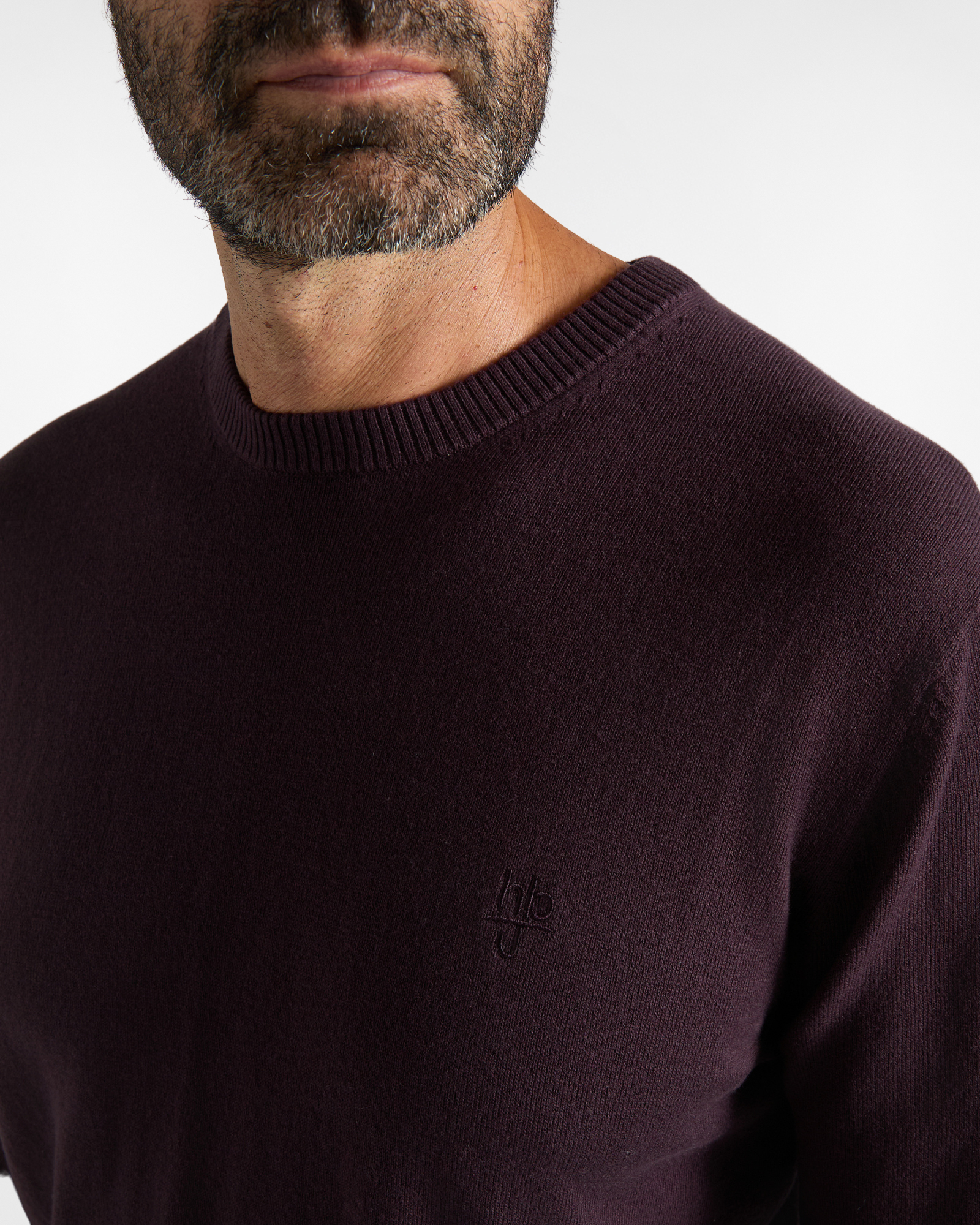 Maglia girocollo HBJ Uomo basico in misto lana e cashmere, PRUGNA, large