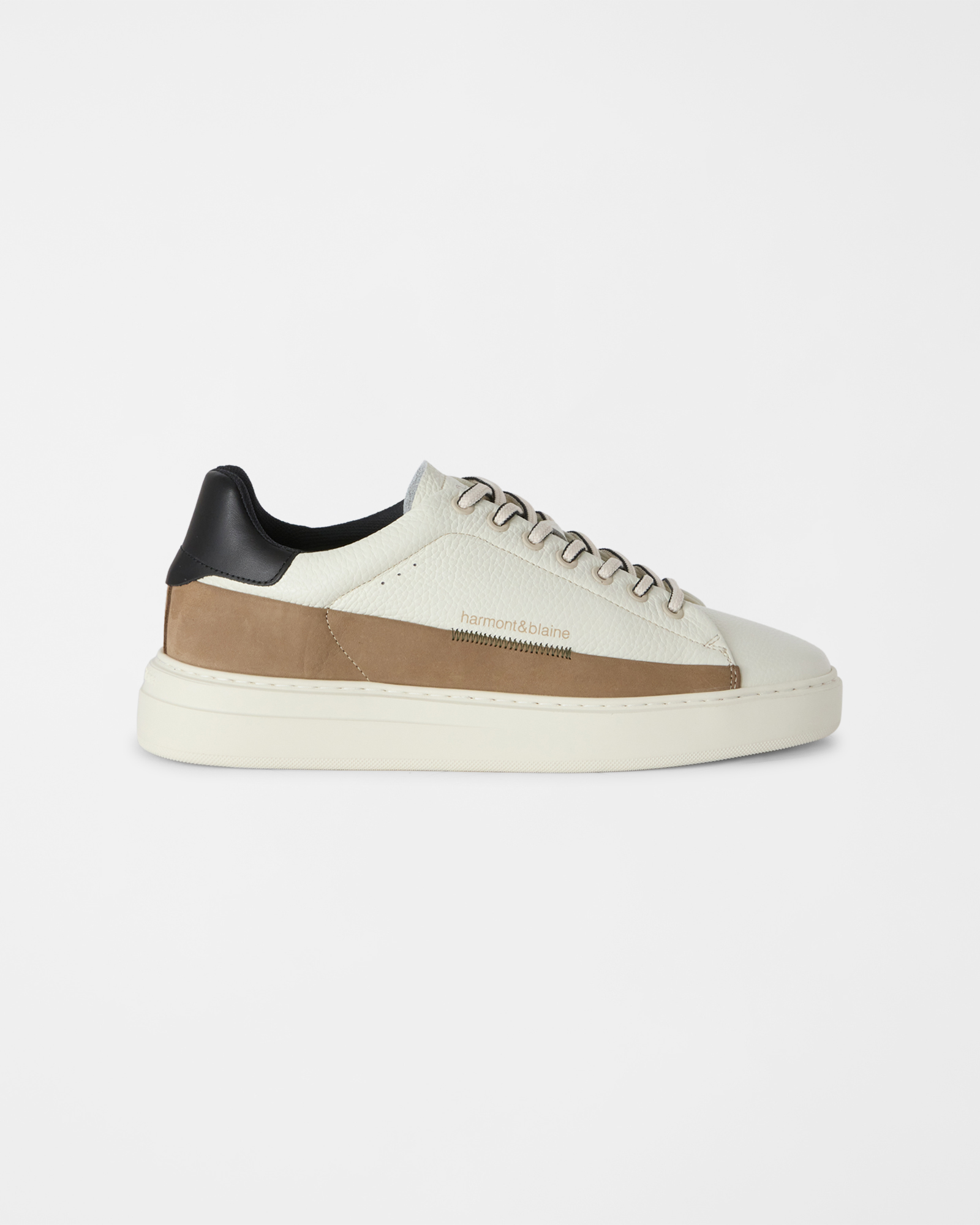 Men's natural white grained leather sneakers with nubuck band