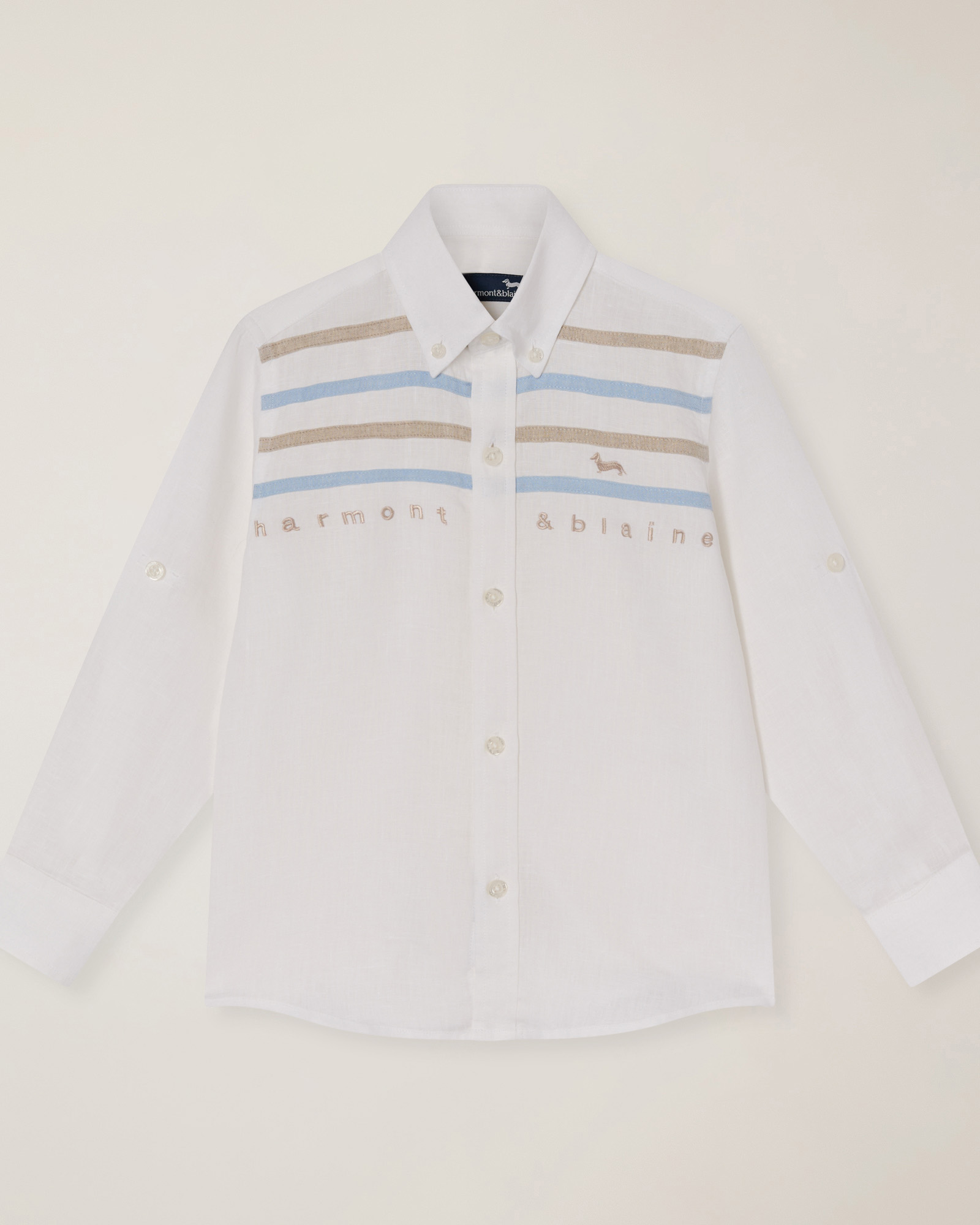 Linen shirt with contrasting bands , White, large image number 0