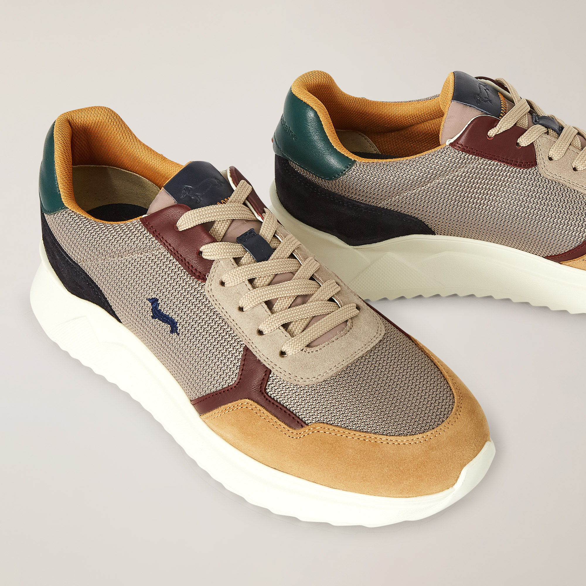 Leather And Fabric Sneakers With Contrasting Inserts, Multicolor, large image number 3