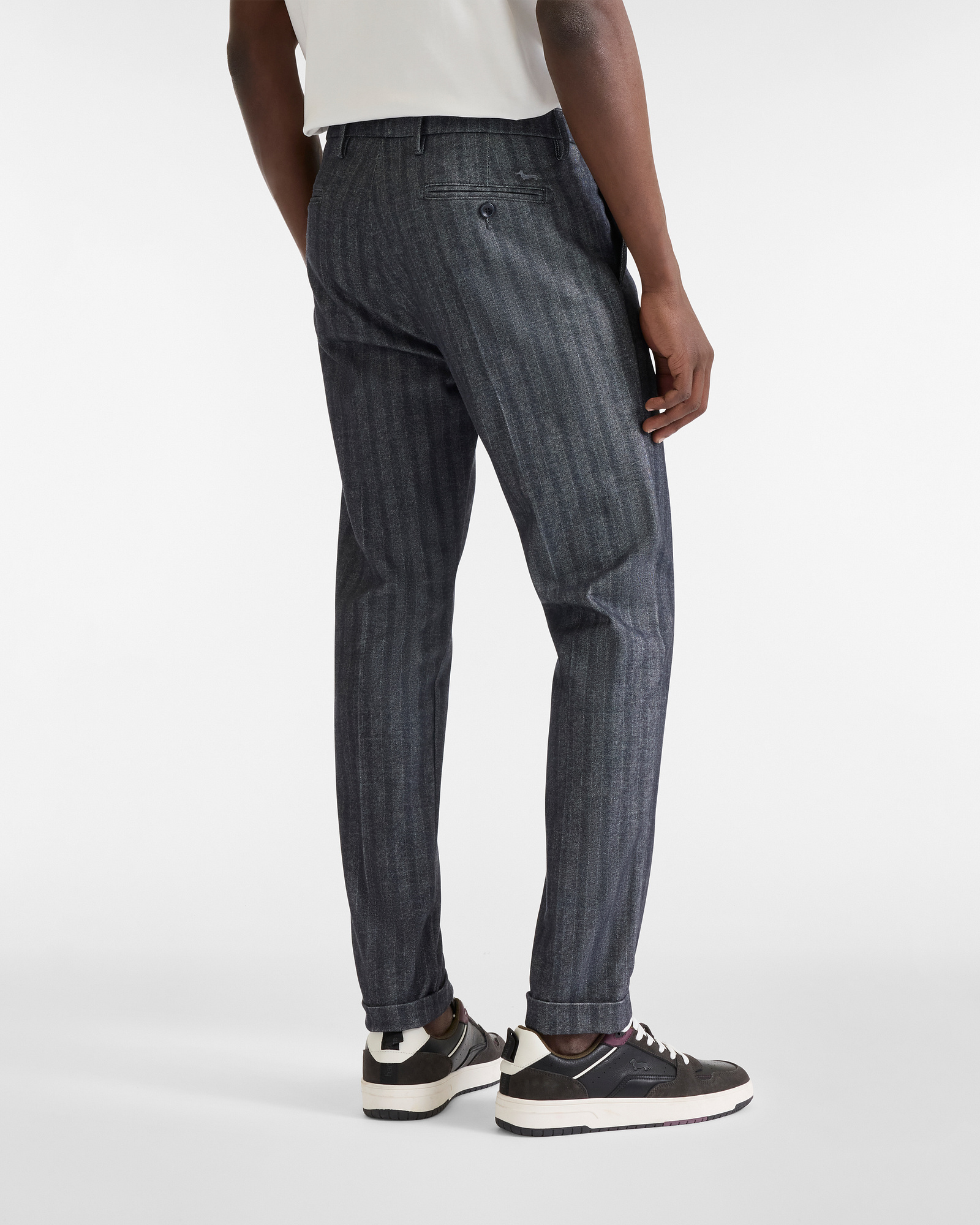 De-Stressed Yarn-Dyed Pants with Pinstripe Pattern, Marine Blue, large image number 1