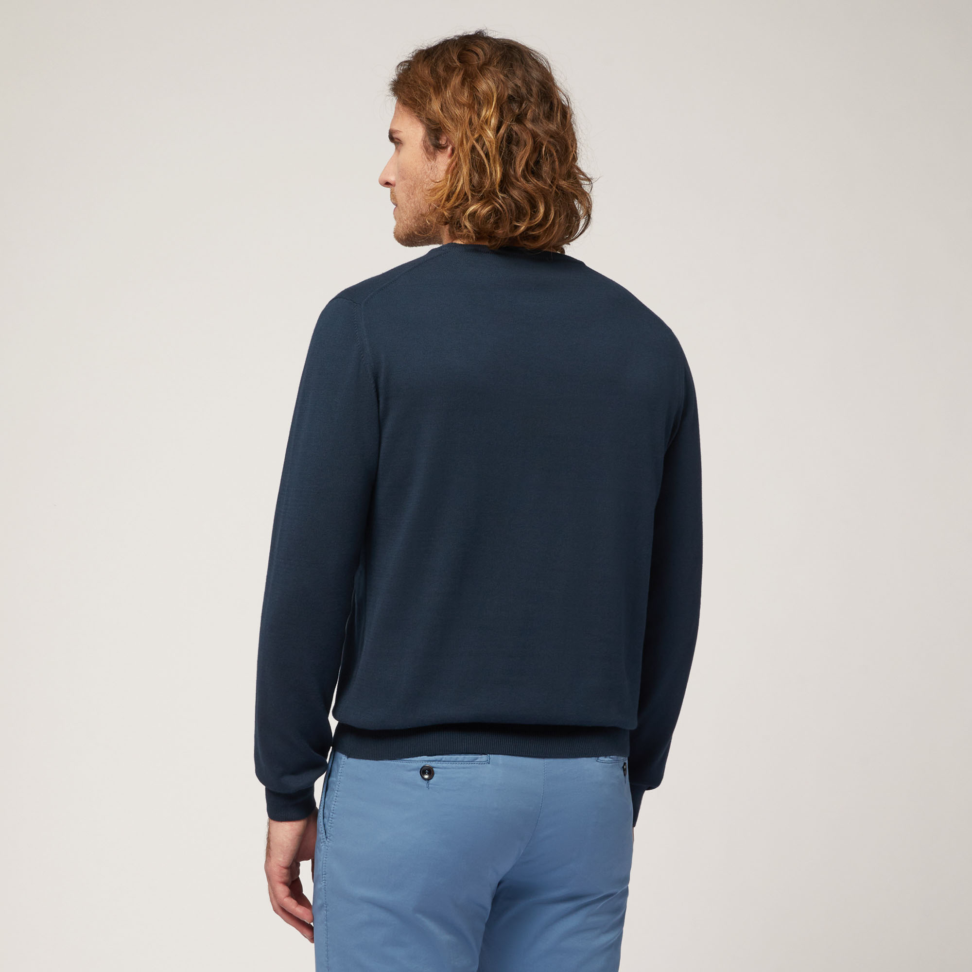 Cotton Crew Neck Pullover, Night Blue, large image number 1