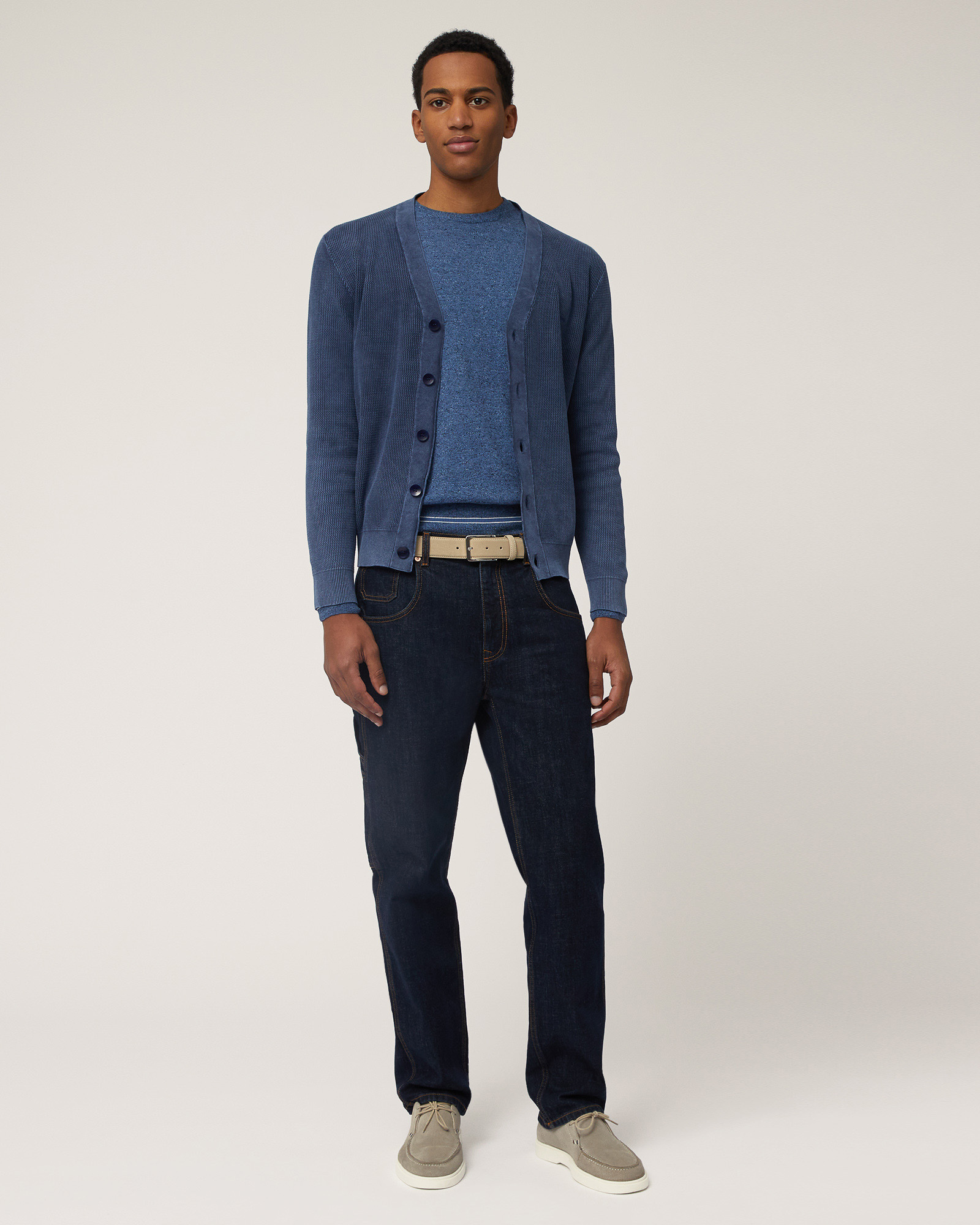 Cardigan In Cotone Con Bottoni, Blu Marine, large image number 3